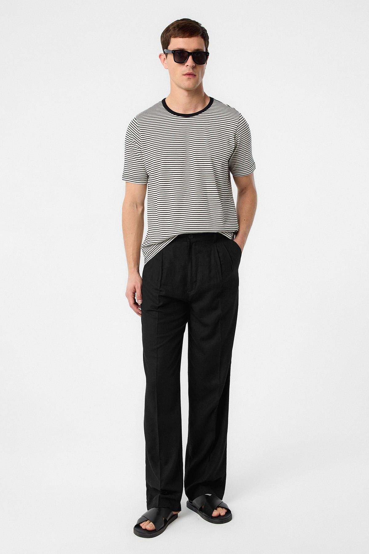 Antioch-Antioch Beyaz Regular Fit çizgili Erkek T Shirt-T-Shirt-1-Milagron.com