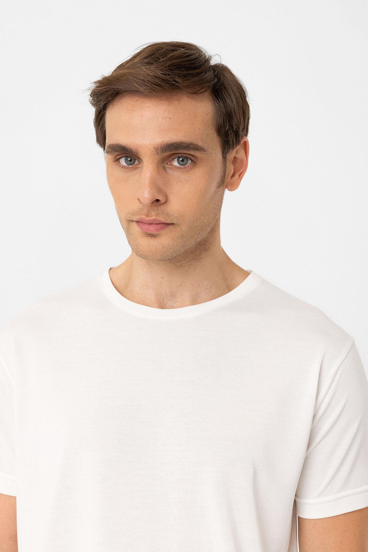 Antioch-Beyaz Regular Fit Modal Teknik Kumaş Erkek T Shirt-T-Shirts-4-Milagron.com