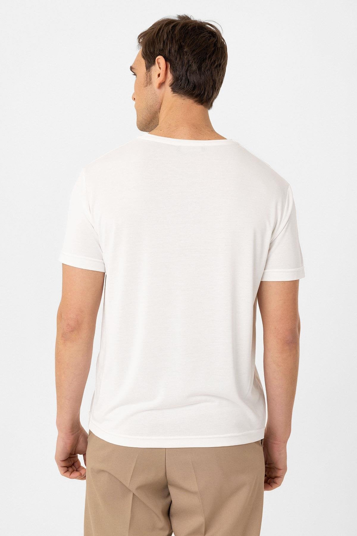 Antioch-Beyaz Regular Fit Modal Teknik Kumaş Erkek T Shirt-T-Shirts-5-Milagron.com