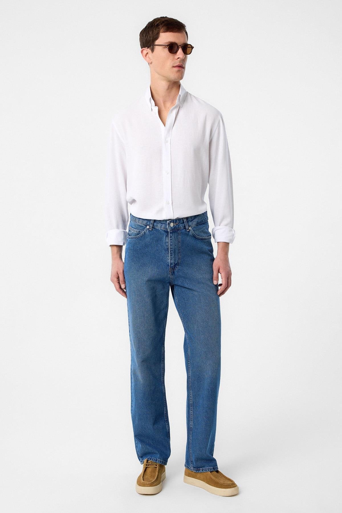 Antioch-Beyaz Relax Fit Keten Karışımlı Erkek Gömlek-Gömlek-3-Milagron.com