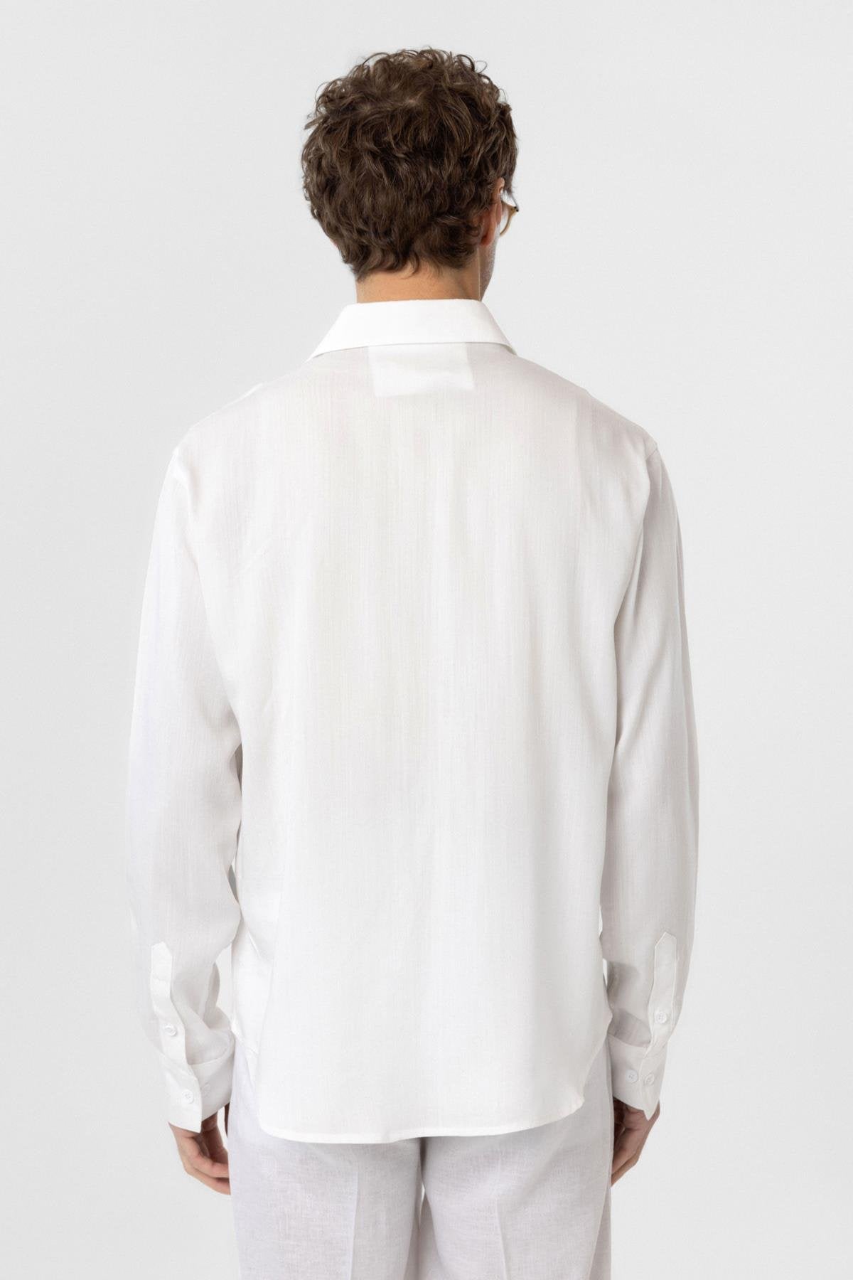 Antioch-Beyaz Relax Fit Liyosel Kumaş Erkek Gömlek-Gömlek-6-Milagron.com