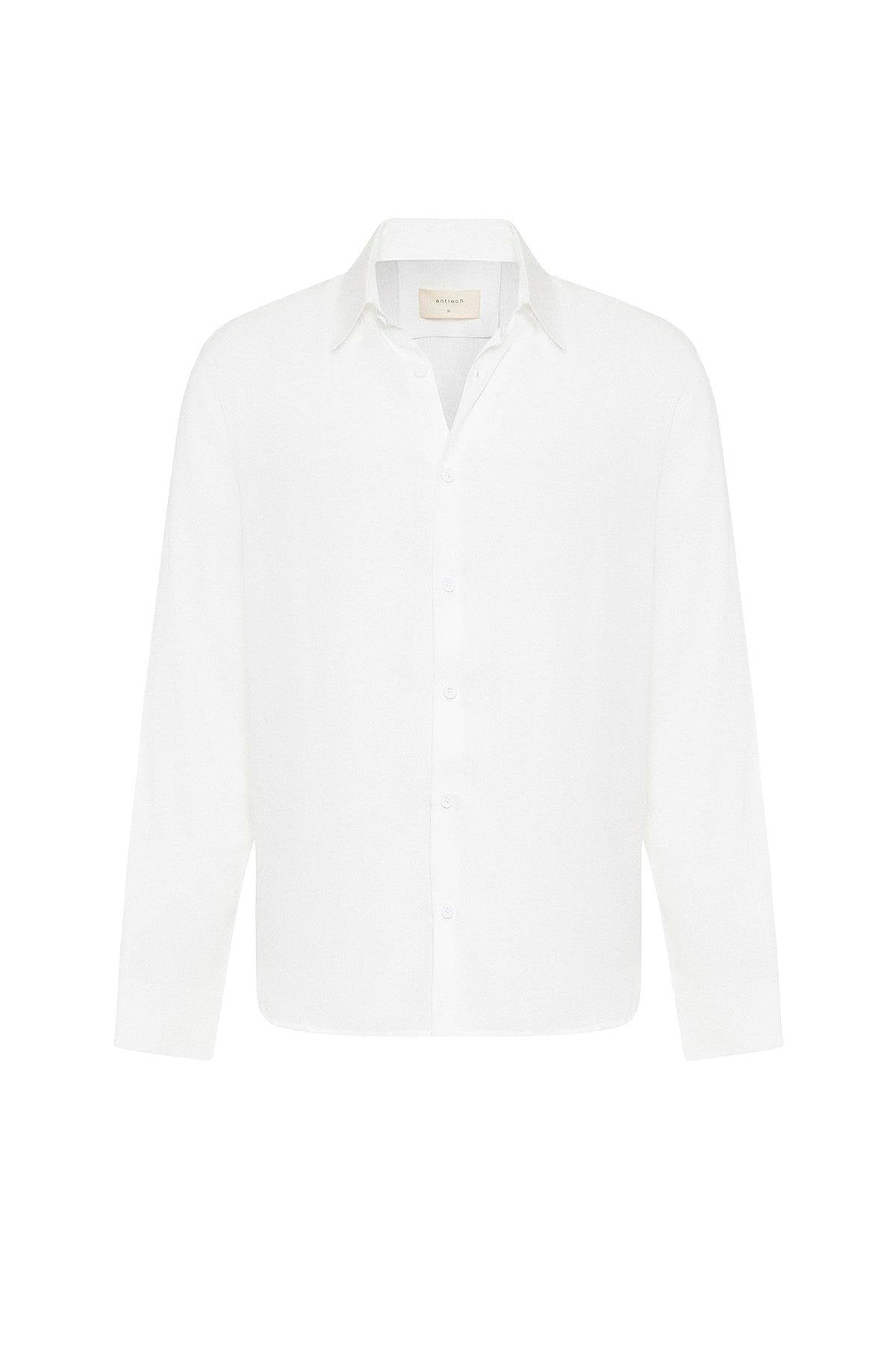 Antioch-Beyaz Relax Fit Liyosel Kumaş Erkek Gömlek-Gömlek-7-Milagron.com