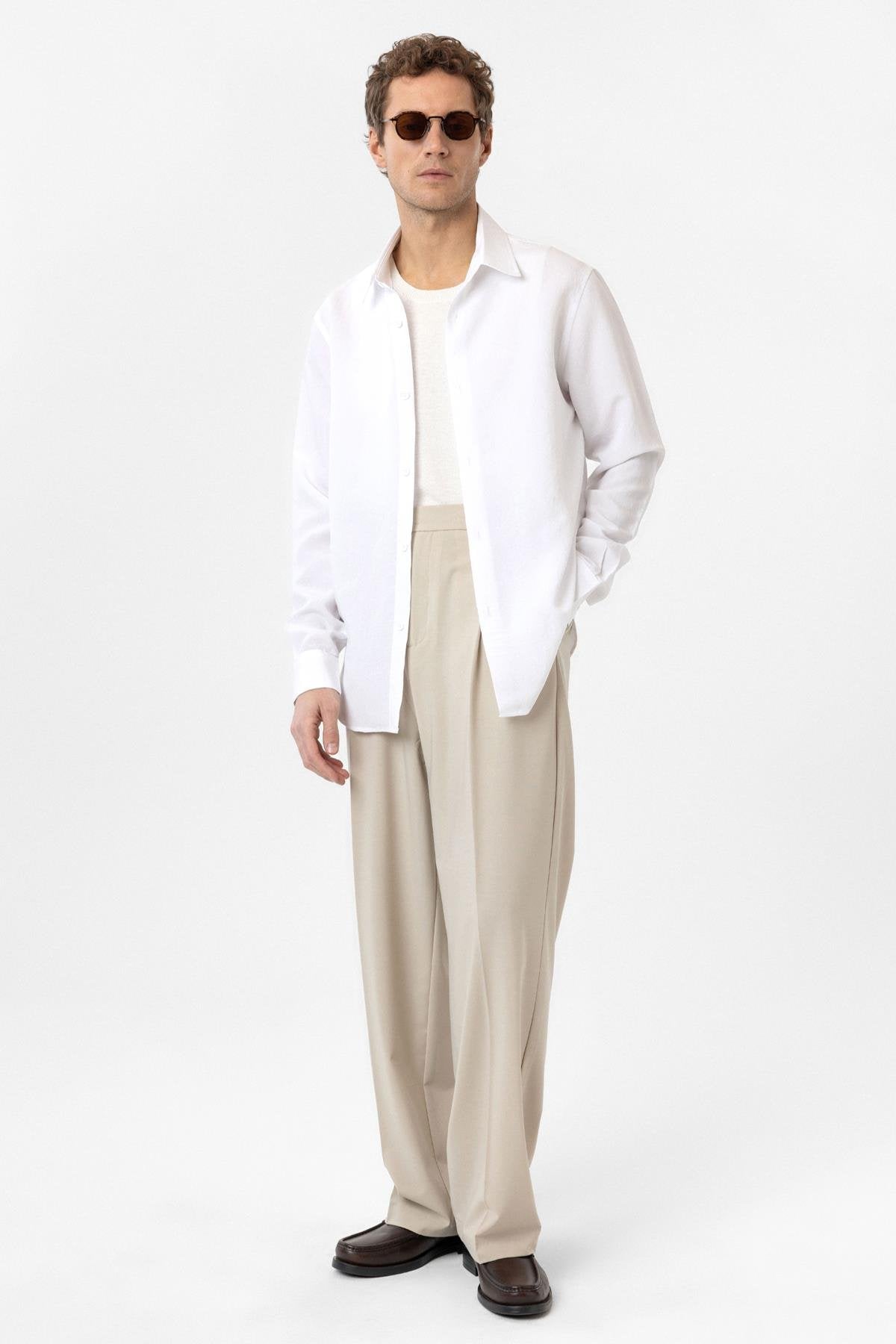 Antioch-Beyaz Relax Fit Modal Kumaş Erkek Gömlek-Gömlek-3-Milagron.com