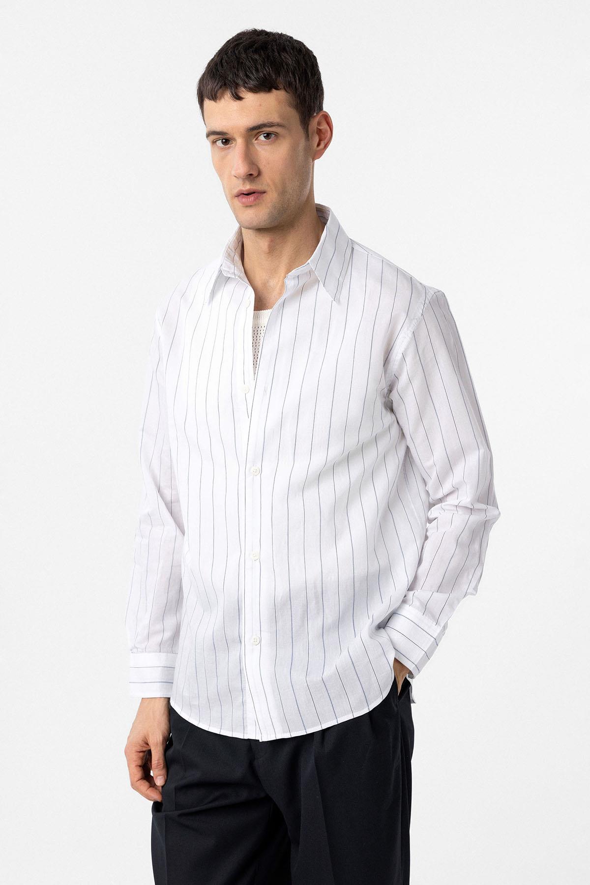 Antioch-Beyaz Relaxed Çizgili Erkek Gömlek-Gömlek-1-Milagron.com