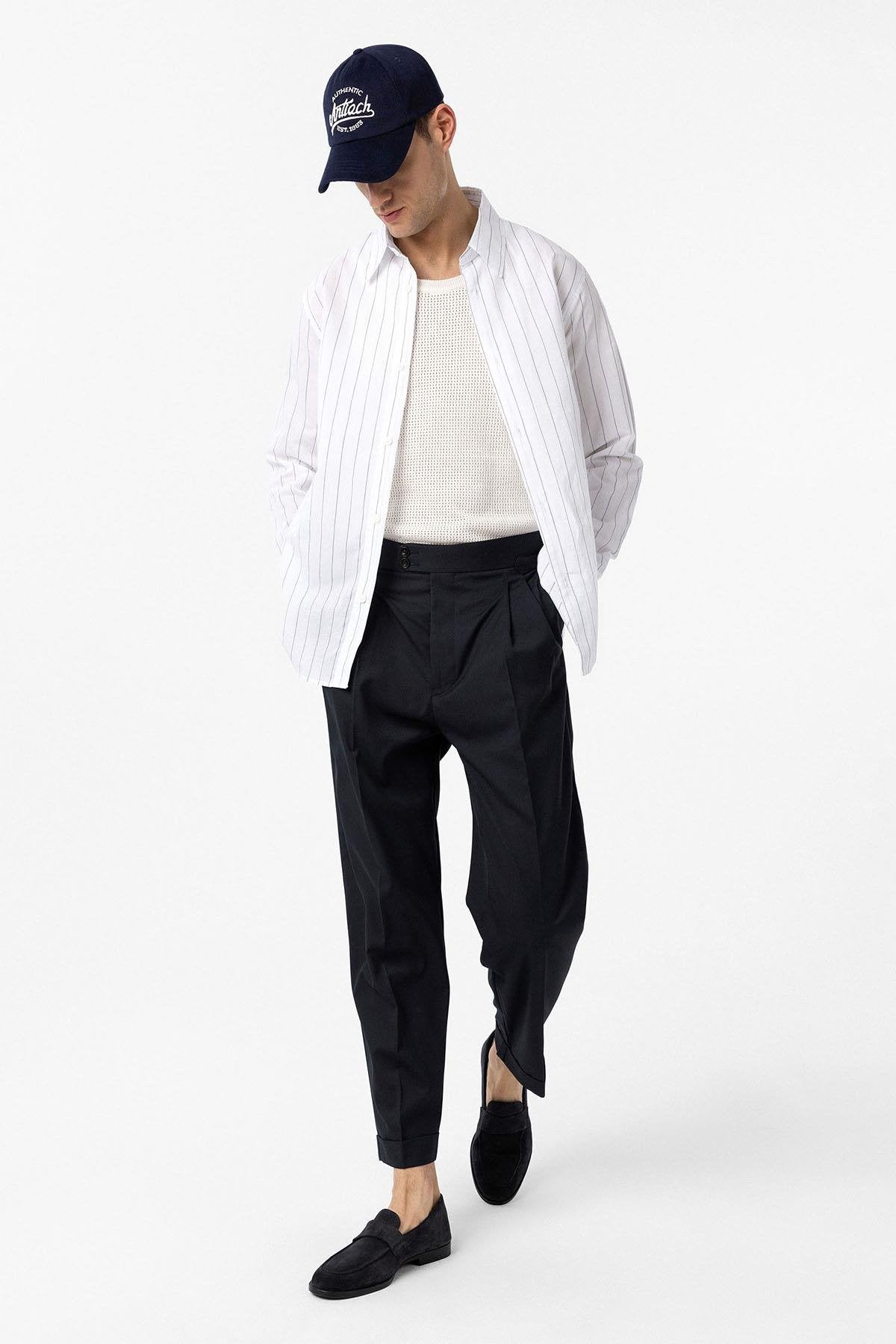 Antioch-Beyaz Relaxed Çizgili Erkek Gömlek-Gömlek-3-Milagron.com