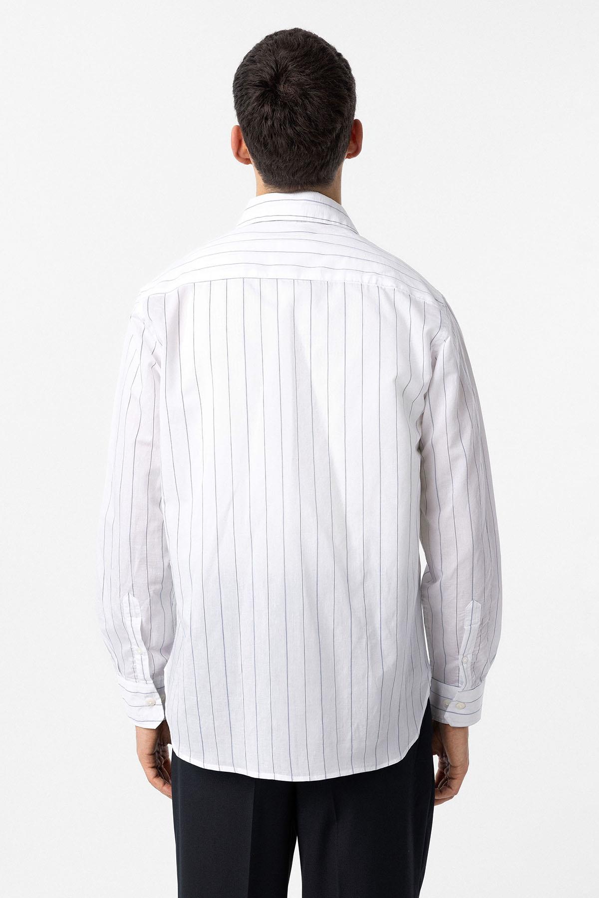 Antioch-Beyaz Relaxed Çizgili Erkek Gömlek-Gömlek-5-Milagron.com