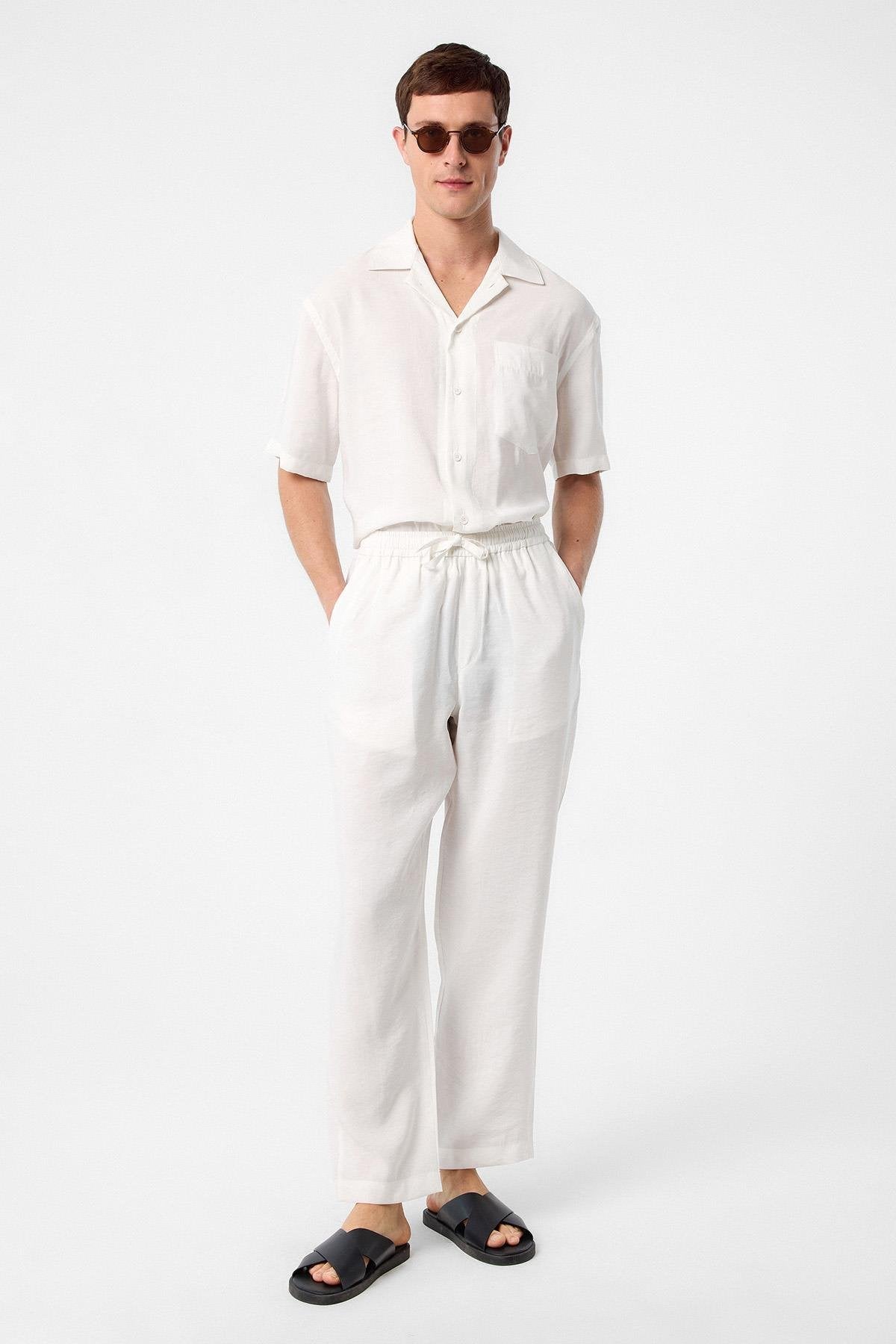 Antioch-Beyaz Relaxed Erkek Jogger Pantolon-Kumaş Pantolon-2-Milagron.com