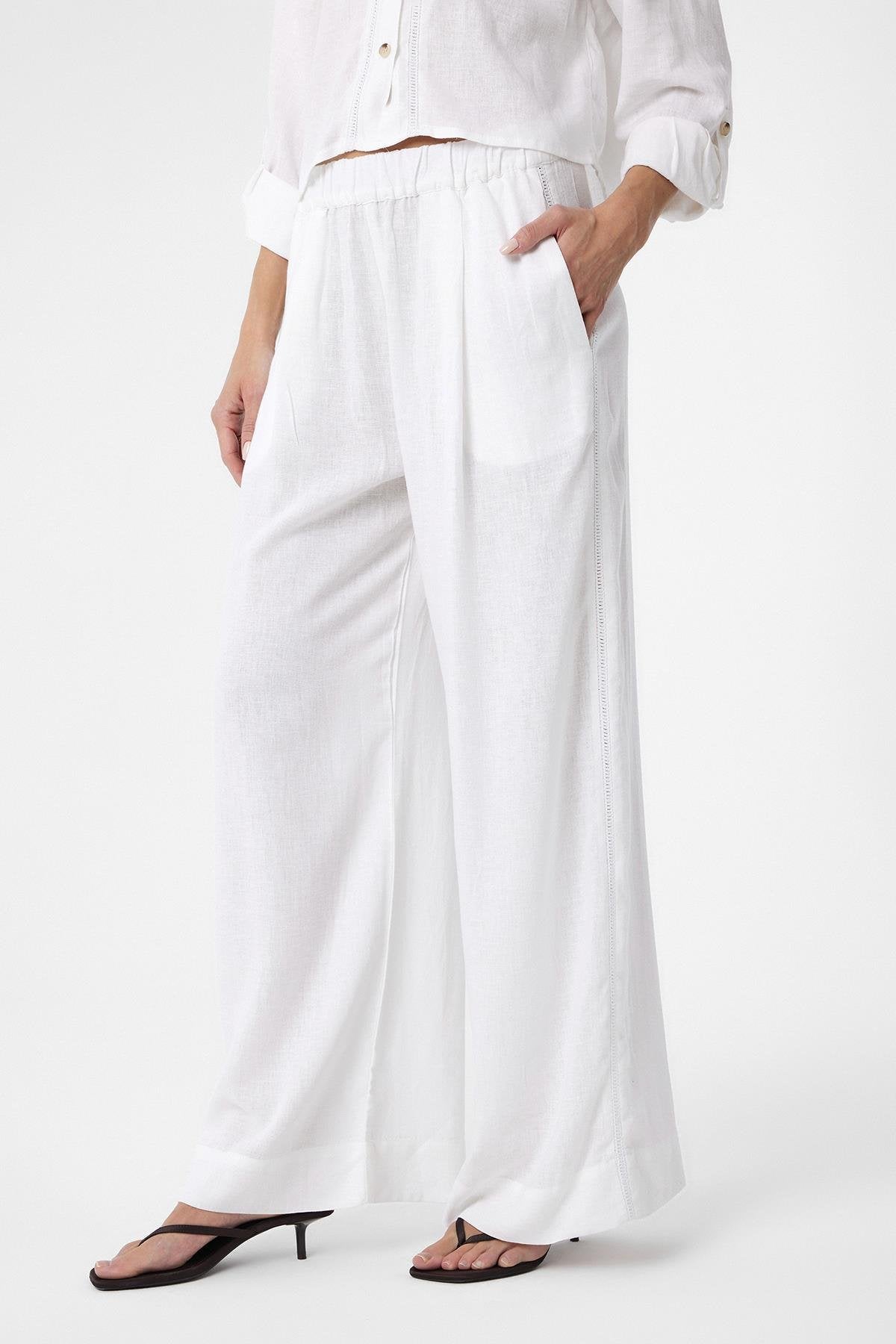 Antioch-Beyaz Şerit Detaylı Kadın Pantolon-Kumaş Pantolon-1-Milagron.com