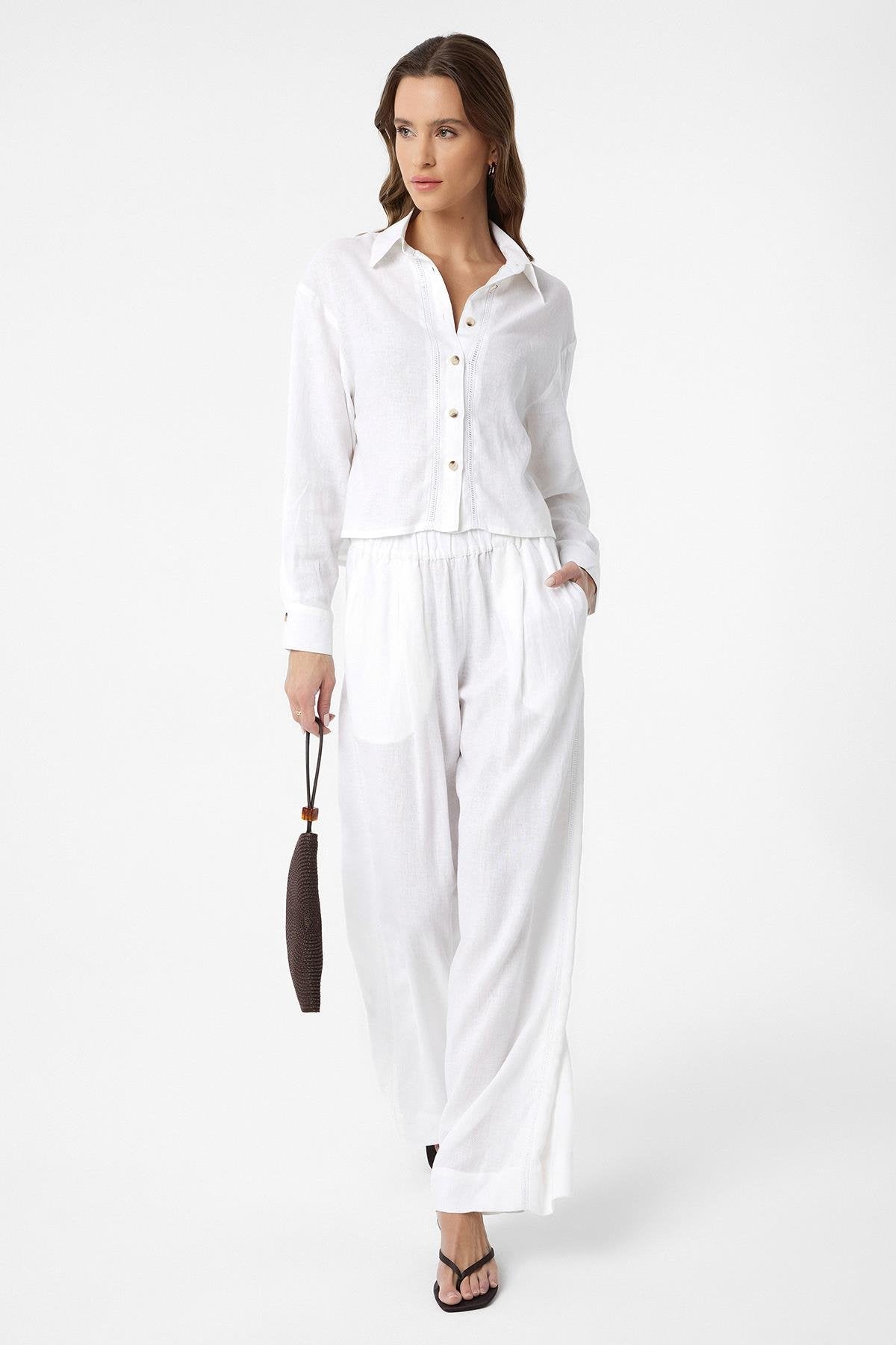 Antioch-Beyaz Şeritli Kadın Gömlek-Gömlek-3-Milagron.com