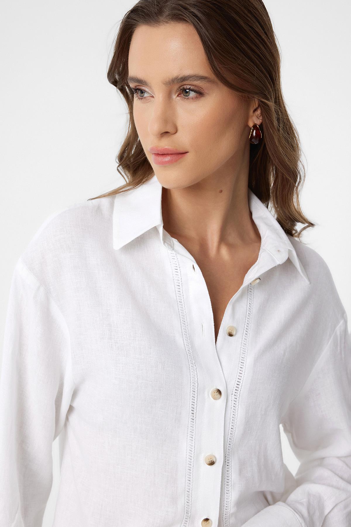 Antioch-Beyaz Şeritli Kadın Gömlek-Gömlek-4-Milagron.com