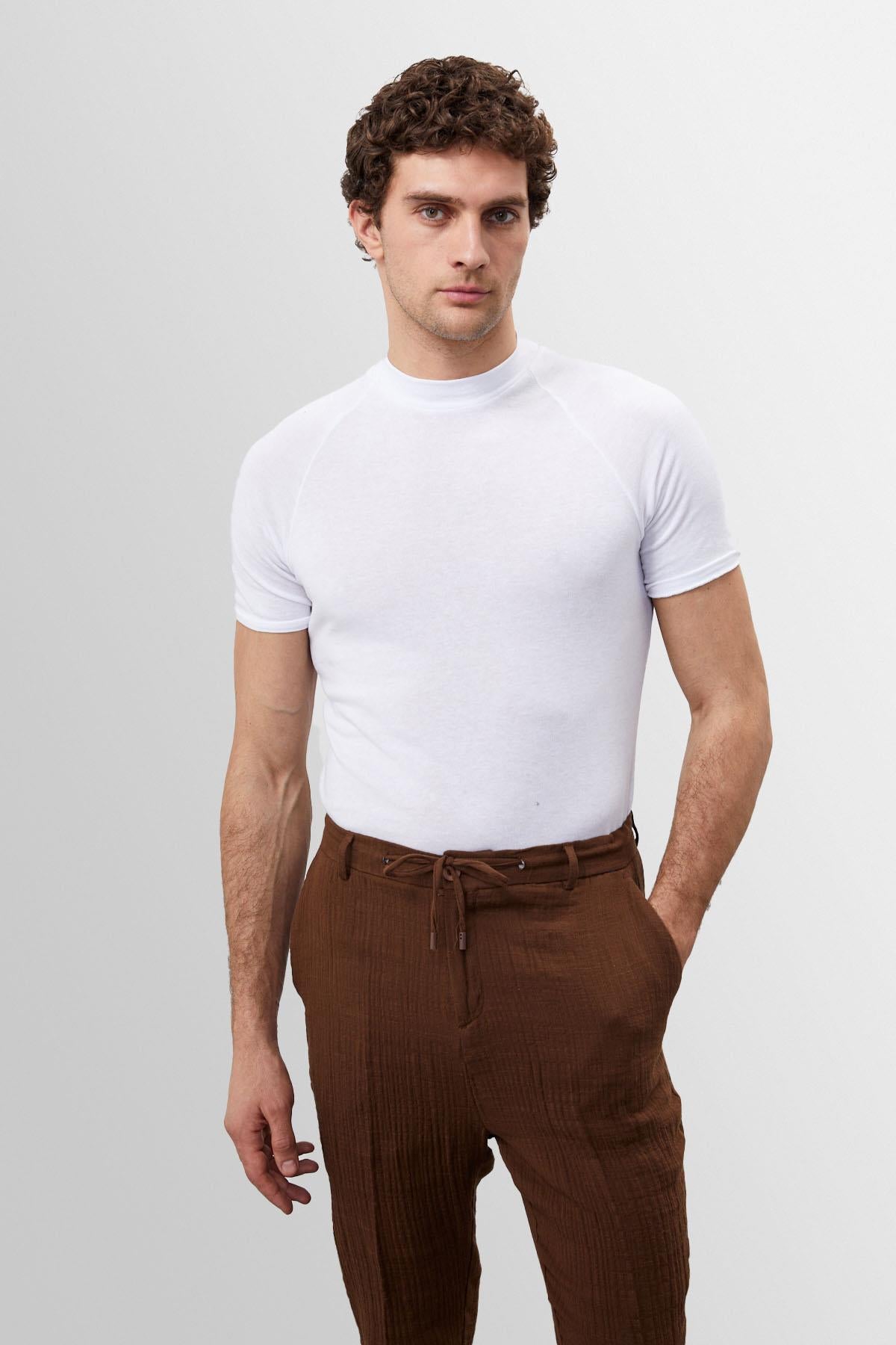 Antioch-Beyaz Slim Fit Bisiklet Yaka Erkek T Shirt-T-Shirts-1-Milagron.com