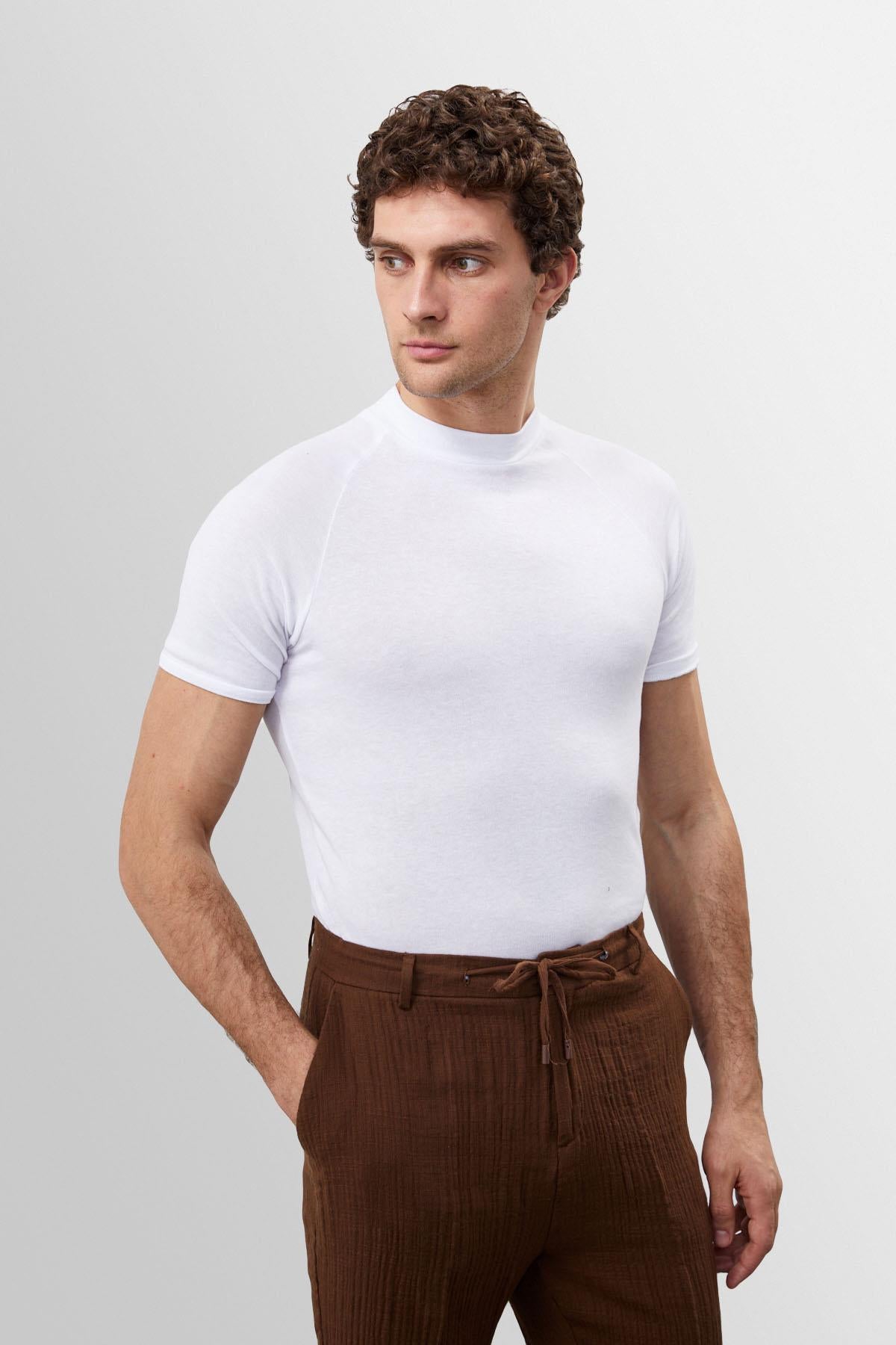 Antioch-Beyaz Slim Fit Bisiklet Yaka Erkek T Shirt-T-Shirts-3-Milagron.com