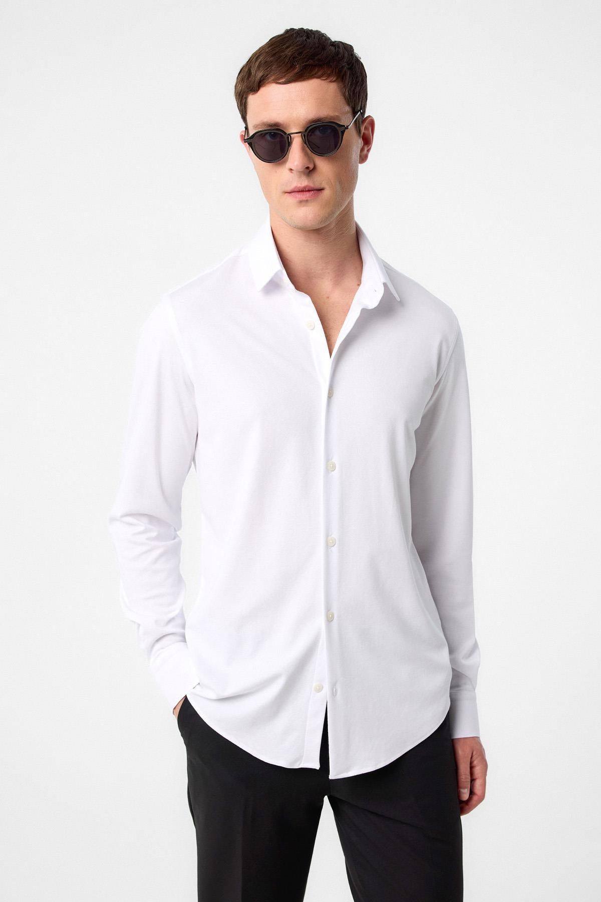 Antioch-Beyaz Slim Fit Erkek Gömlek-Gömlek-1-Milagron.com