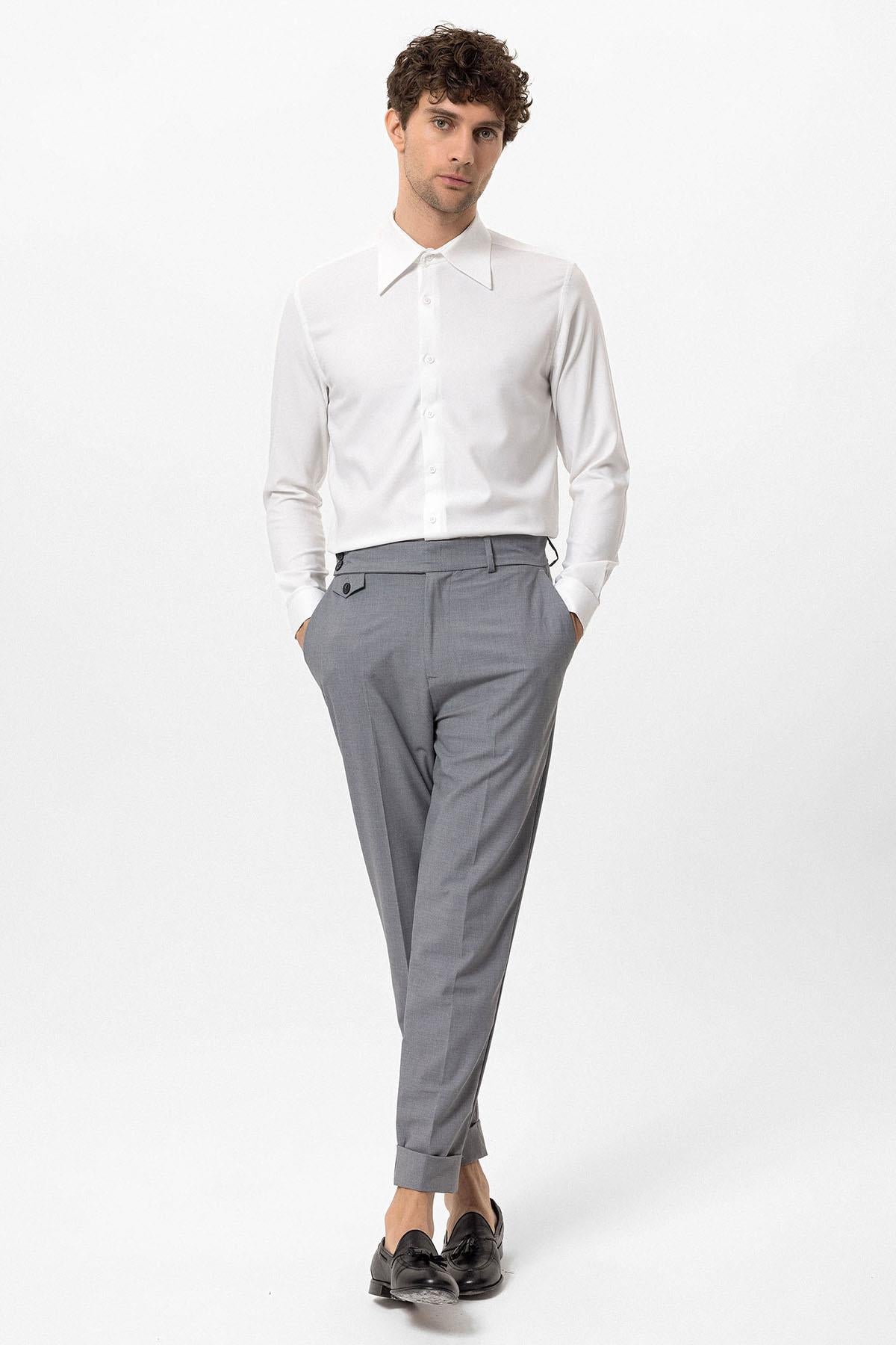 Antioch-Beyaz Slim Fit Erkek Uzun Kollu Geniş Yaka Gömlek-Gömlek-3-Milagron.com