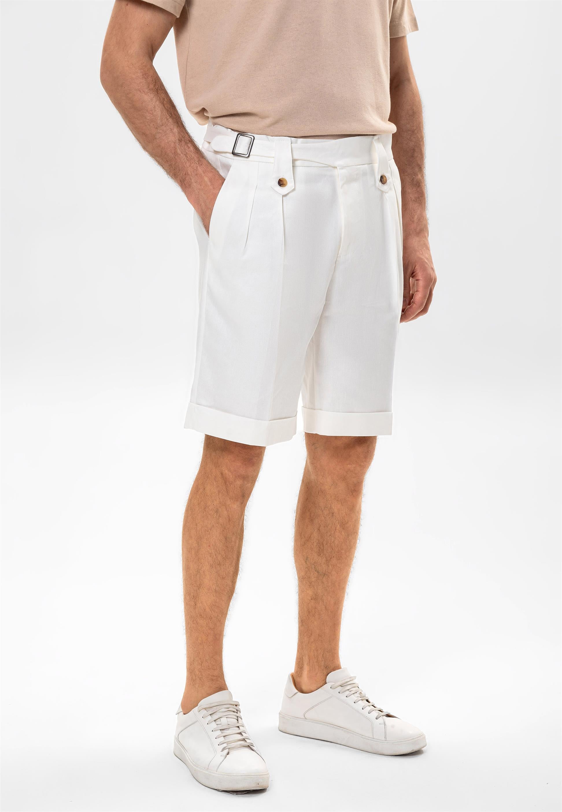 Antioch-Beyaz Toka Detaylı Pileli Erkek Şort-Şort-2-Milagron.com