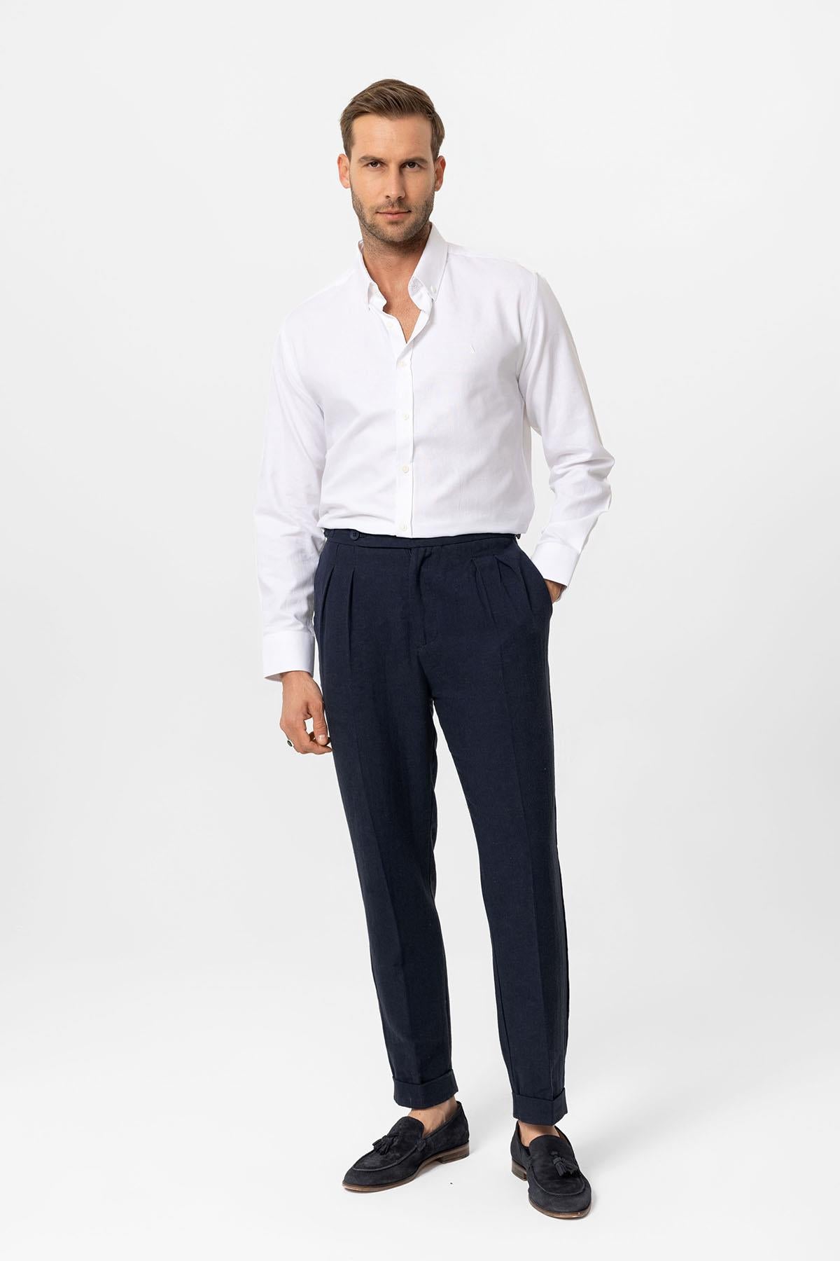 Antioch-Beyaz Yaka Düğmeli Slim Fit Erkek Gömlek-Gömlek-2-Milagron.com