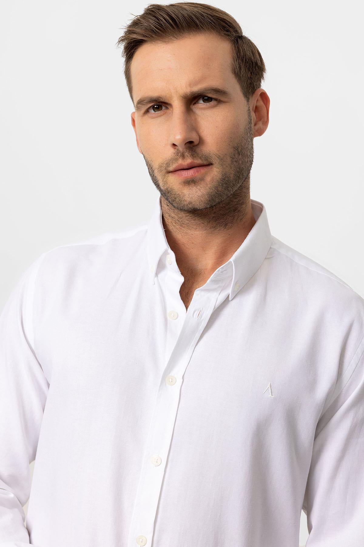 Antioch-Beyaz Yaka Düğmeli Slim Fit Erkek Gömlek-Gömlek-4-Milagron.com