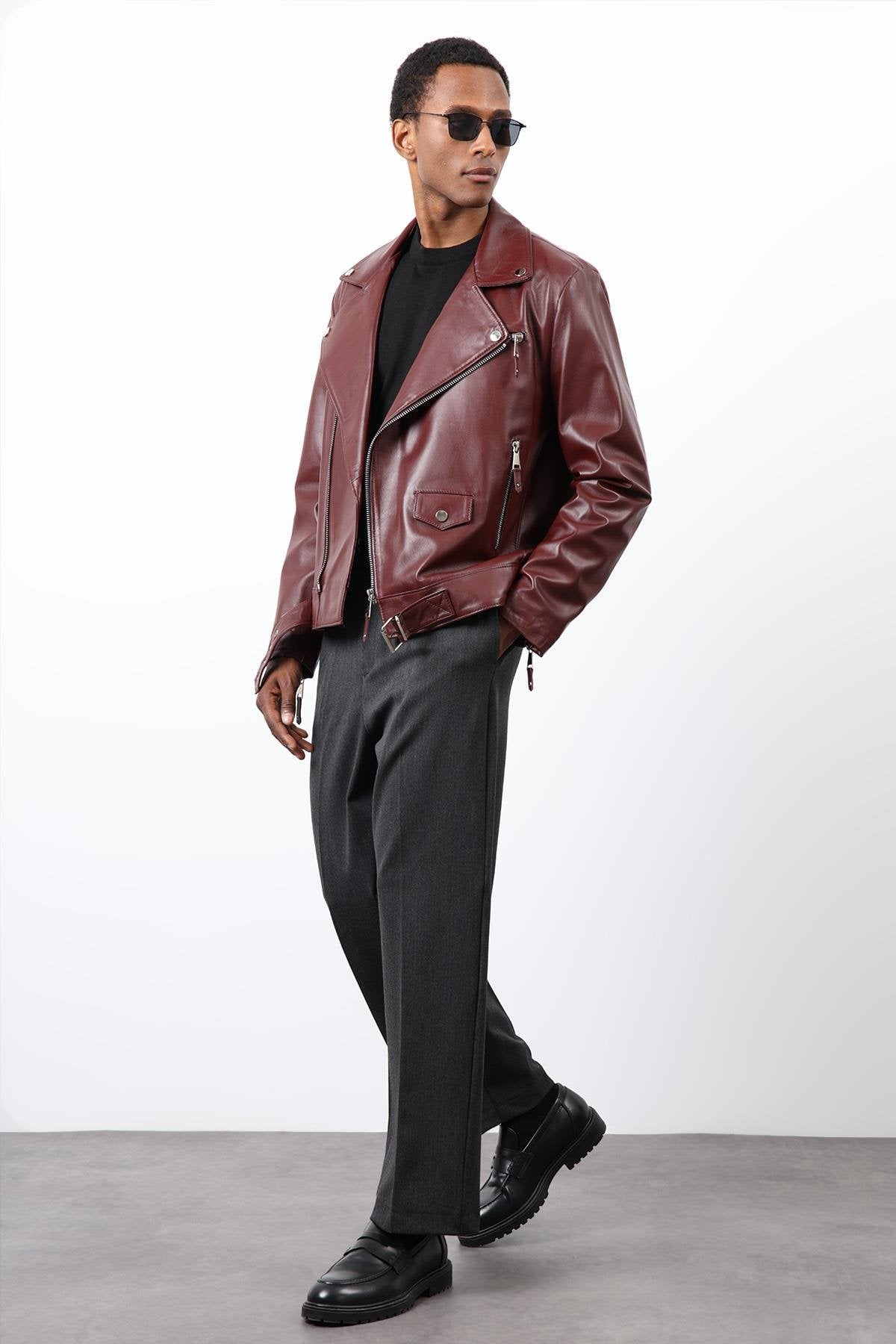 Antioch-Bordo 100% Deri Biker Ceket-Ceket-1-Milagron.com