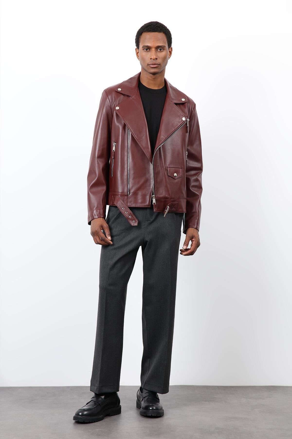 Antioch-Bordo 100% Deri Biker Ceket-Ceket-2-Milagron.com