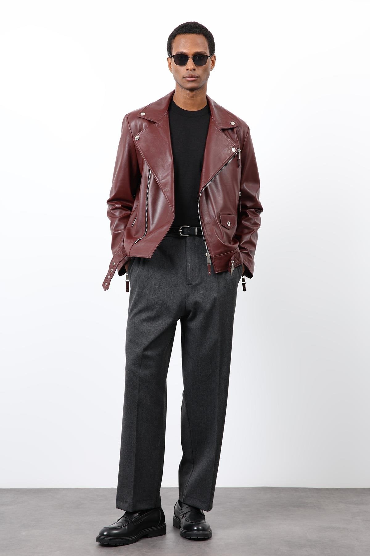 Antioch-Bordo 100% Deri Biker Ceket-Ceket-3-Milagron.com