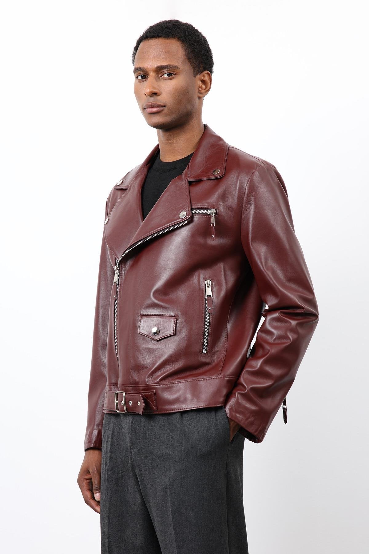 Antioch-Bordo 100% Deri Biker Ceket-Ceket-5-Milagron.com