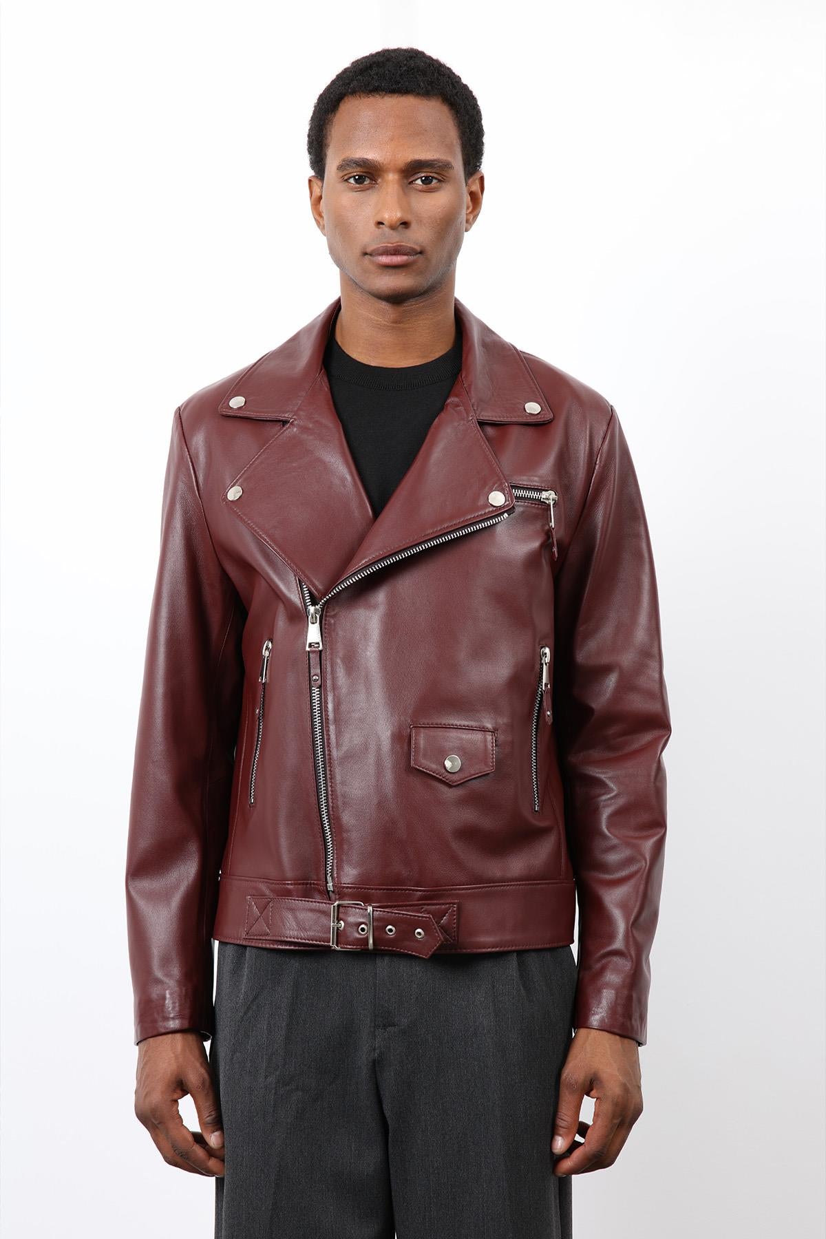 Antioch-Bordo 100% Deri Biker Ceket-Ceket-6-Milagron.com