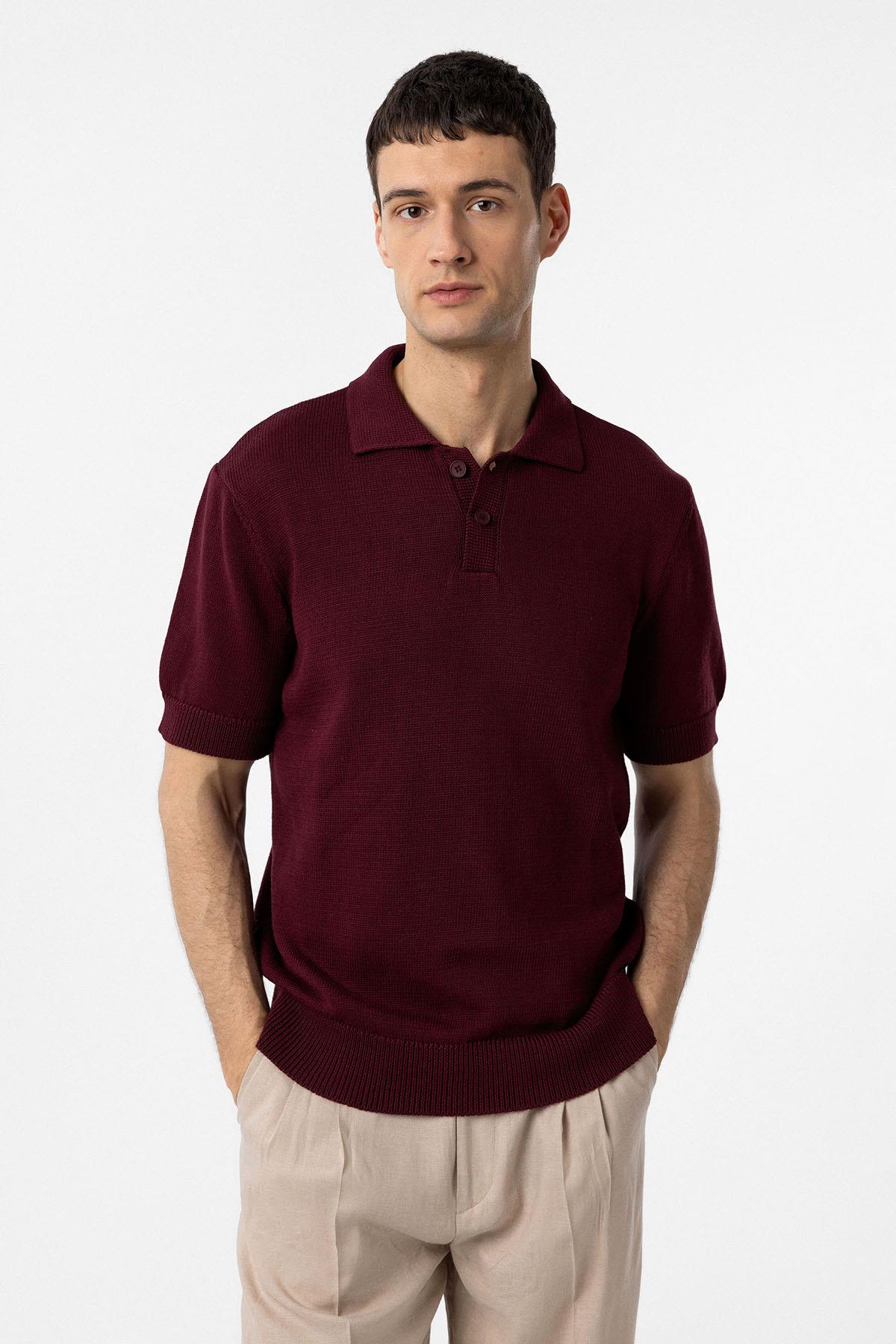 Antioch-Bordo 100% Pamuk Polo Yaka Triko T Shirt-T-Shirts-1-Milagron.com