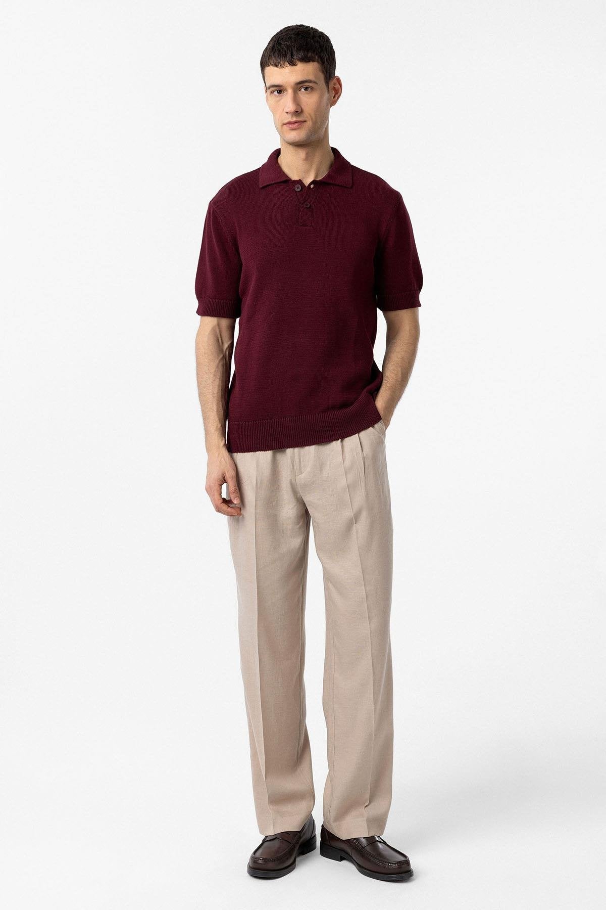 Antioch-Bordo 100% Pamuk Polo Yaka Triko T Shirt-T-Shirts-2-Milagron.com