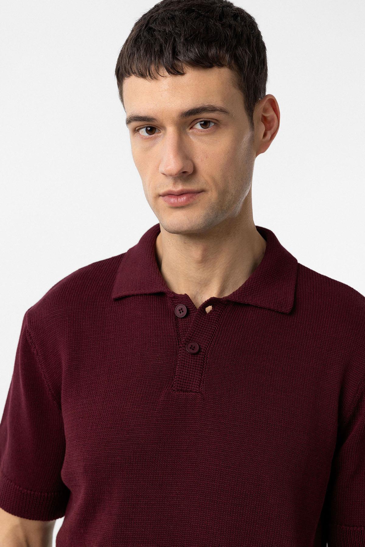 Antioch-Bordo 100% Pamuk Polo Yaka Triko T Shirt-T-Shirts-3-Milagron.com
