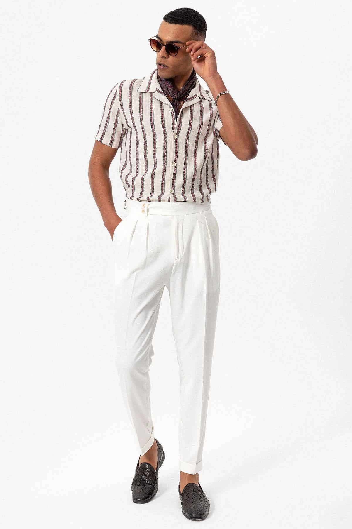 Antioch-Bordo Apaş Yaka Çizgili Erkek Gömlek-Gömlek-2-Milagron.com