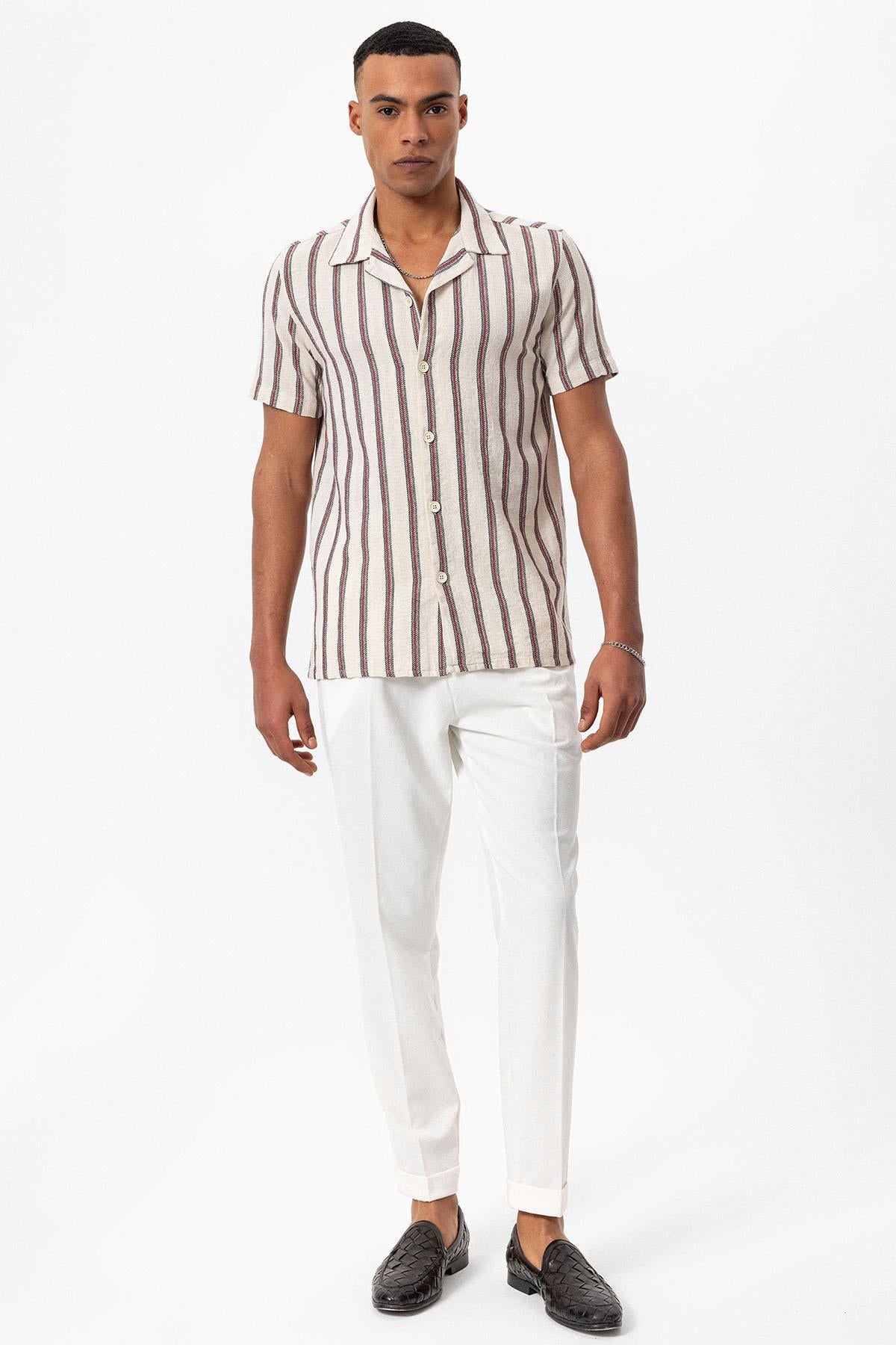 Antioch-Bordo Apaş Yaka Çizgili Erkek Gömlek-Gömlek-3-Milagron.com