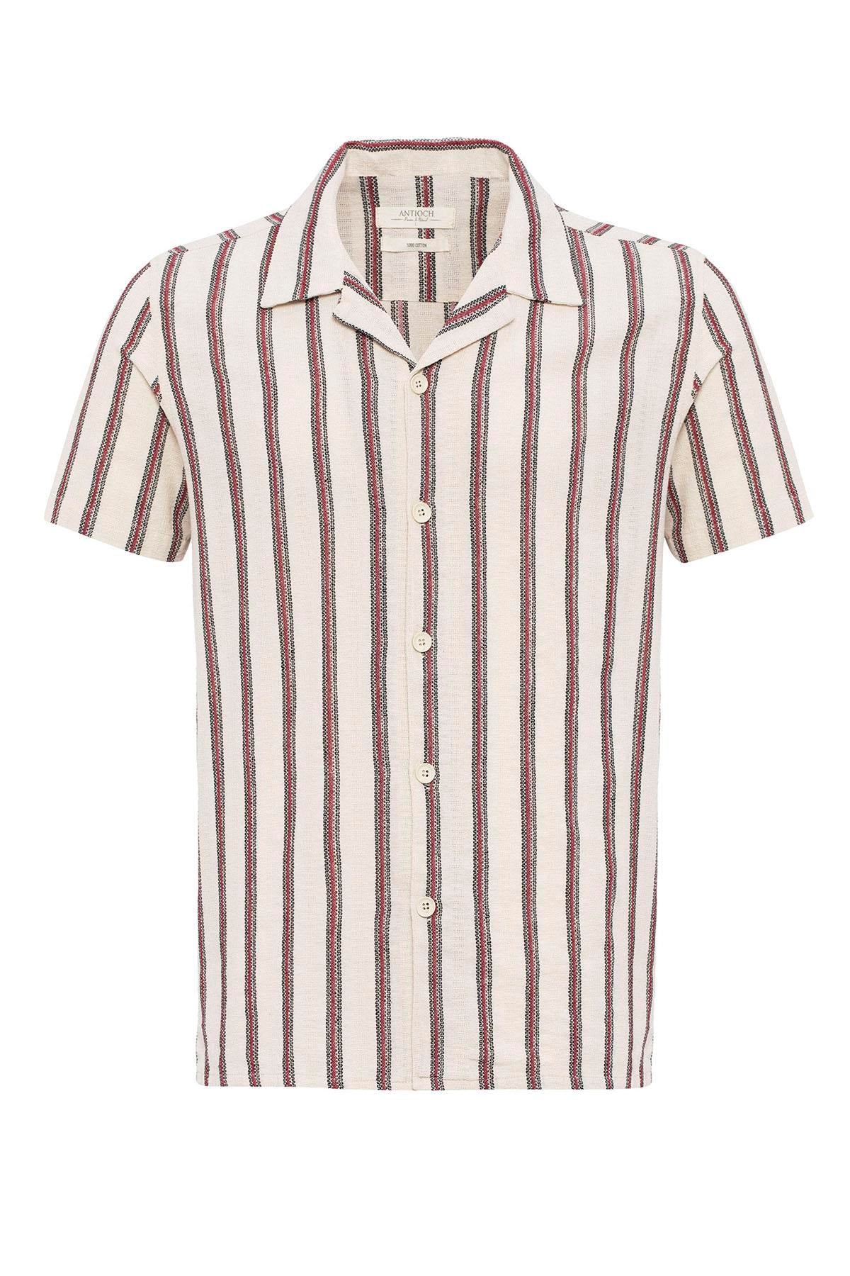 Antioch-Bordo Apaş Yaka Çizgili Erkek Gömlek-Gömlek-7-Milagron.com