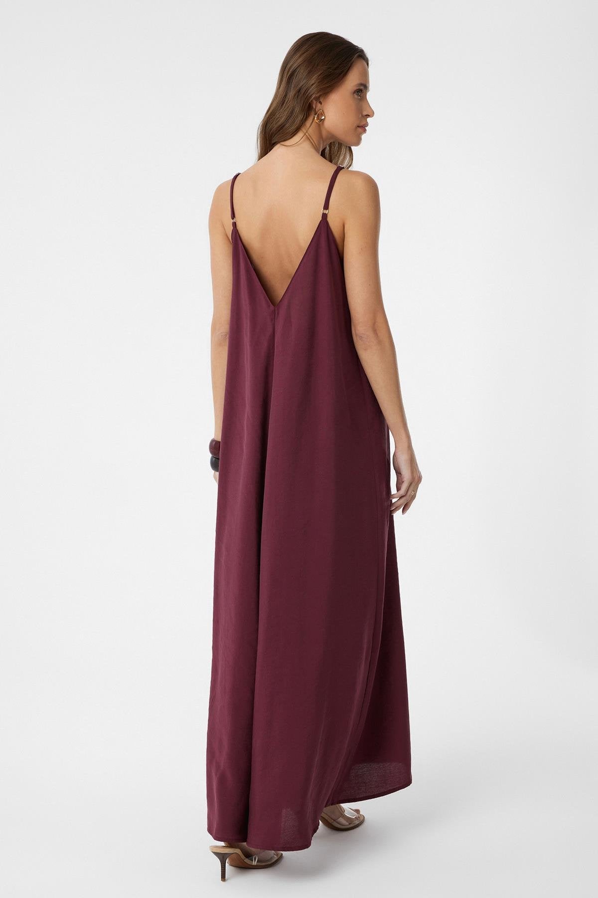 Antioch-Bordo Askılı Modal Uzun Kadın Elbise-Elbise-6-Milagron.com