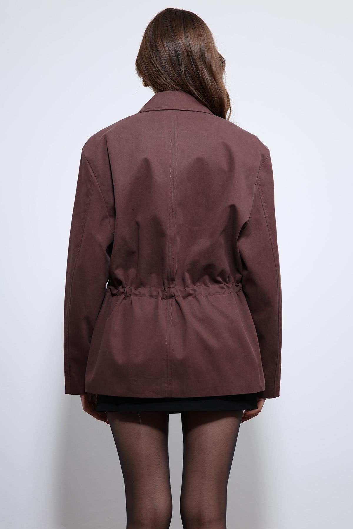 Antioch-Bordo Ayarlanabilir Bele Sahip Kısa Trençkot-Trençkot-13-Milagron.com