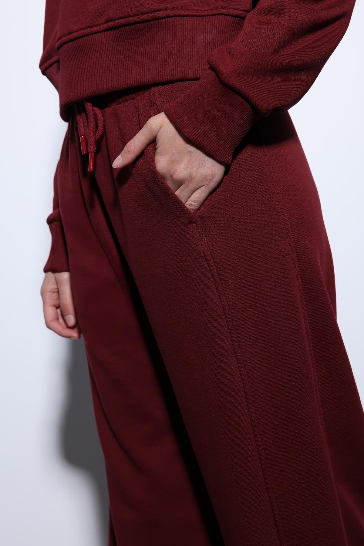 Antioch-Antioch Bordo Basic Düz Paça Kadın Eşofman Altı-Eşofman-6-Milagron.com