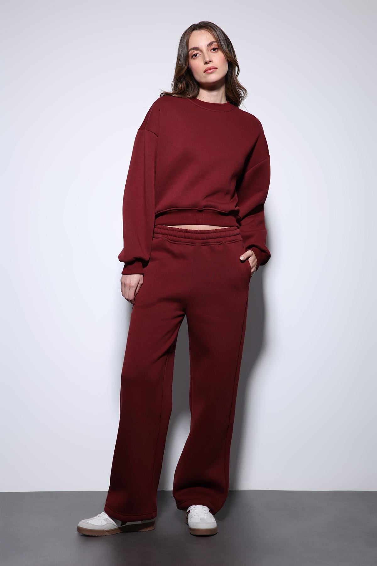 Antioch Bordo Basic Kadın Sweatshirt