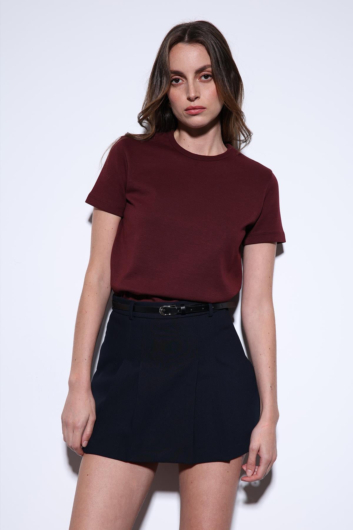 Antioch Bordo Basic Kadın T-Shirt