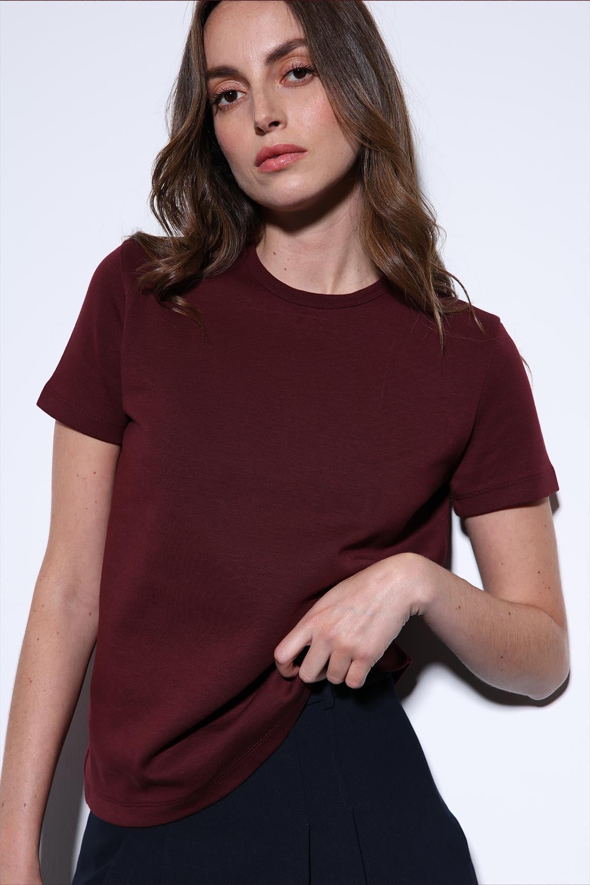 Antioch Bordo Basic Kadın T-Shirt