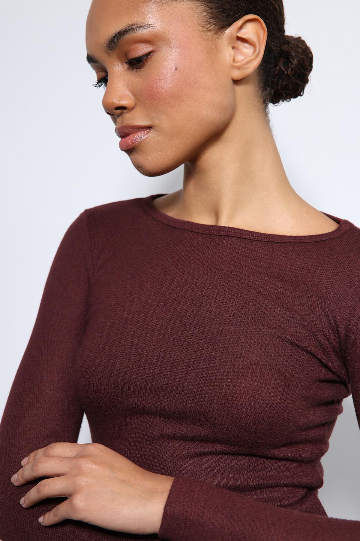 Antioch-Bordo Basic Uzun Kollu T Shirt-T-Shirt-4-Milagron.com