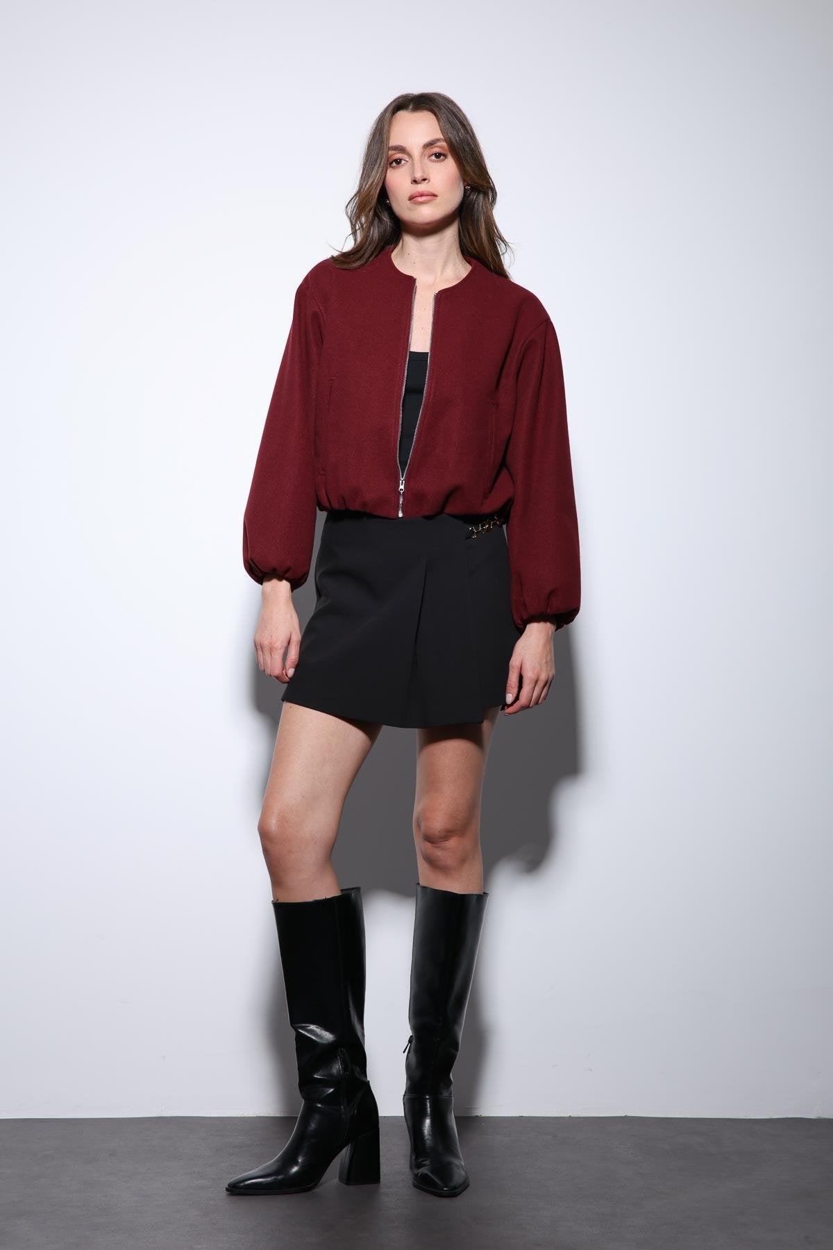 Antioch-Bordo Bel Lastikli Crop Kadın Mont-Mont-2-Milagron.com