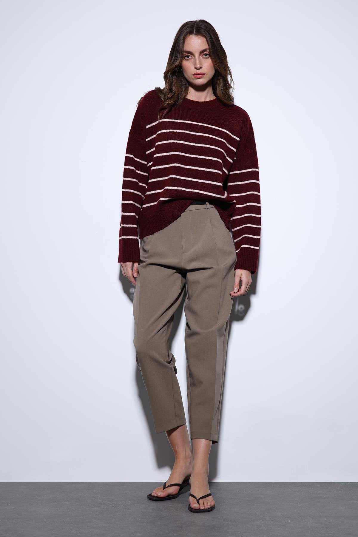 Antioch-Antioch Bordo çizgili Triko Kazak-Kazak-2-Milagron.com