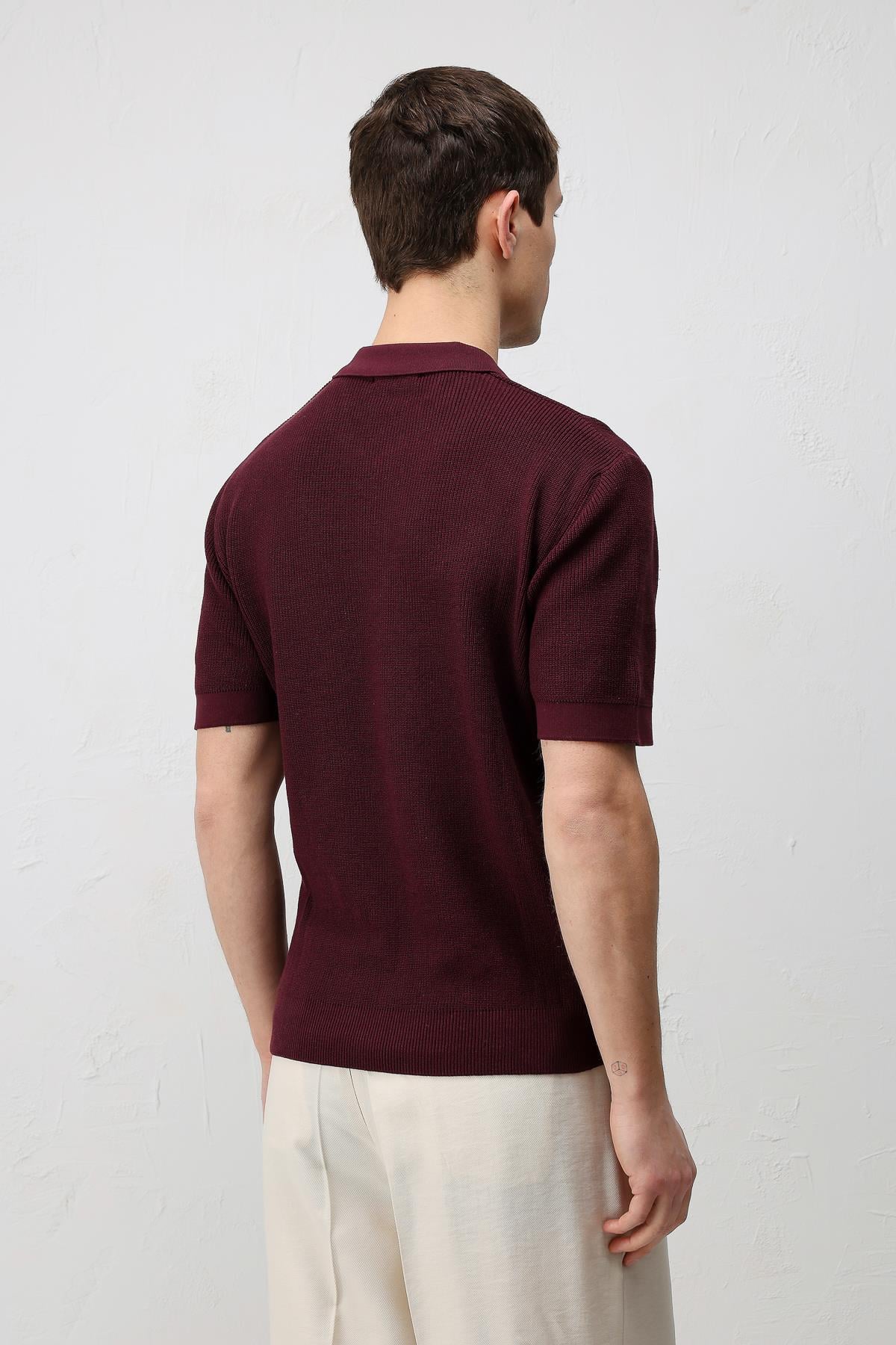 Antioch Bordo Comfort Slim Fermuarlı Erkek Triko T-Shirt