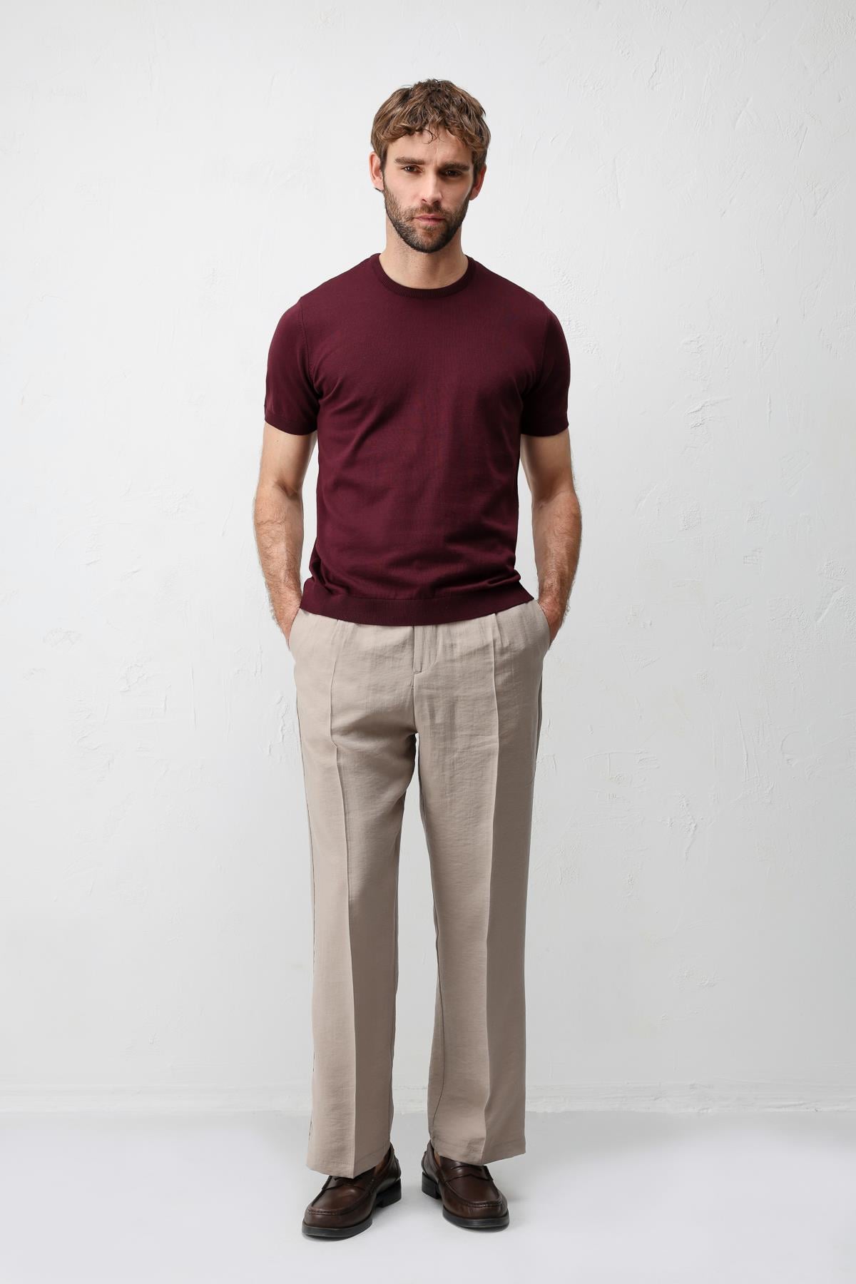 Antioch Bordo Comfort Slim Triko T-Shirt