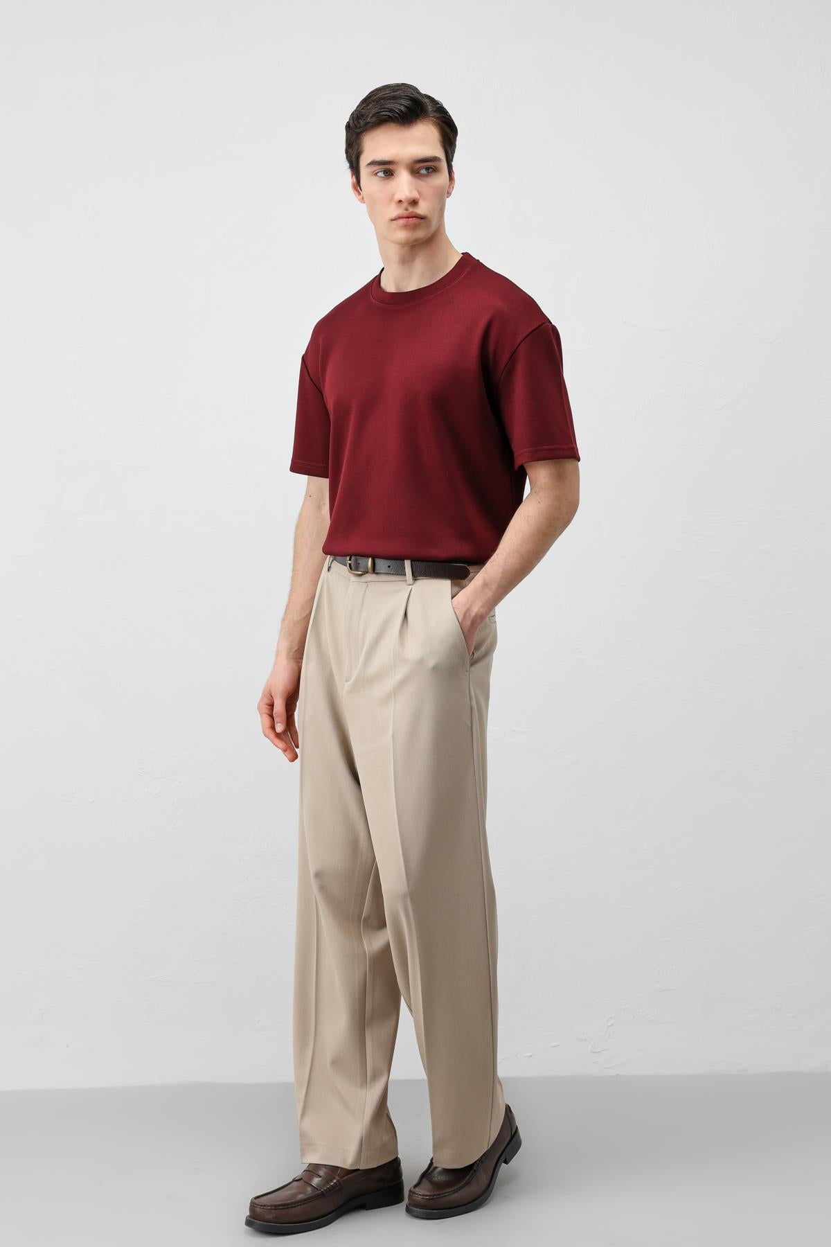 Antioch Bordo Crop Fit Erkek T-Shirt