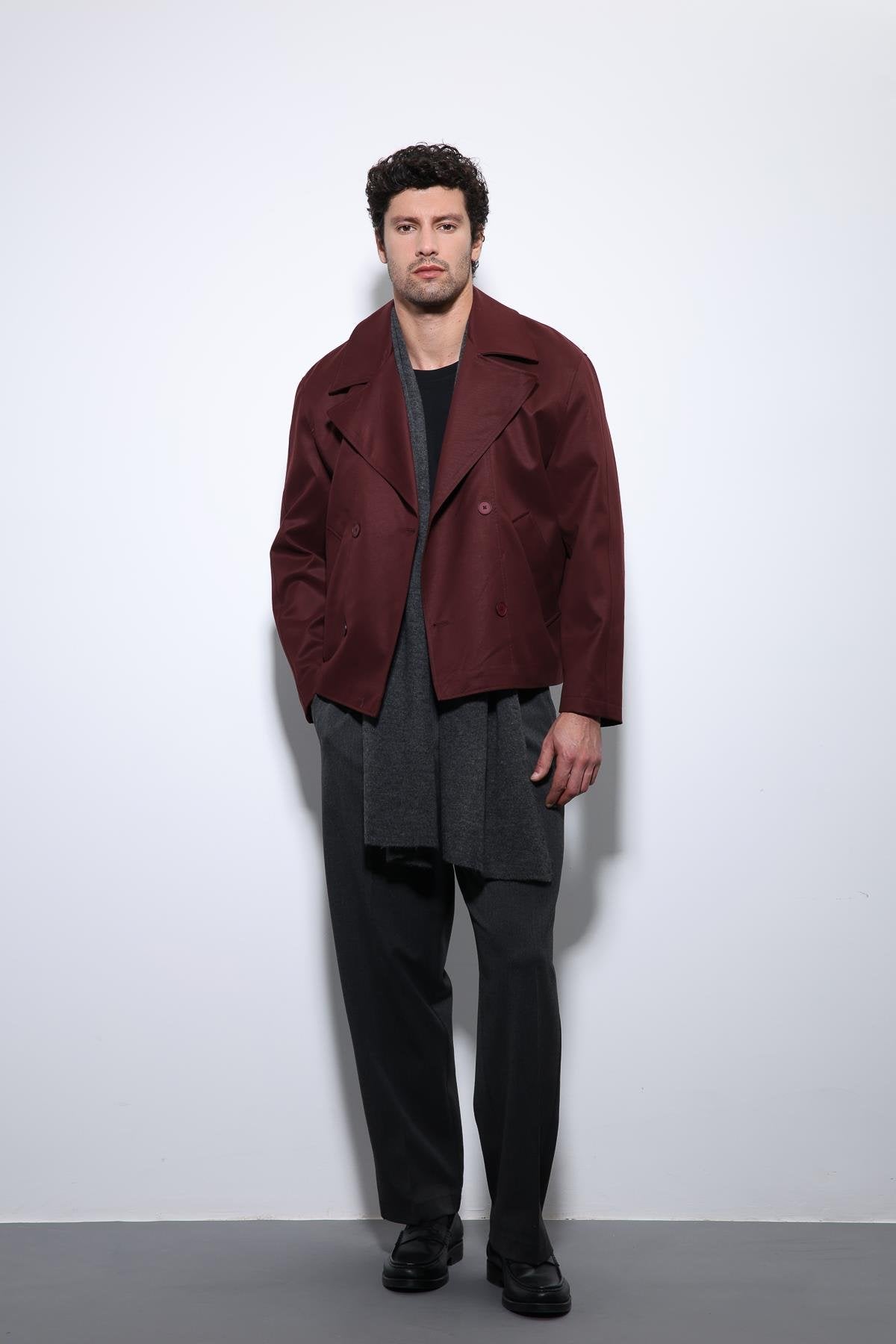 Antioch-Bordo Crop Fit Erkek Trençkot-Trençkot-1-Milagron.com