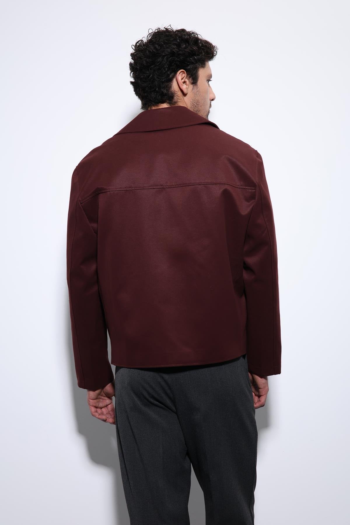 Antioch-Bordo Crop Fit Erkek Trençkot-Trençkot-5-Milagron.com