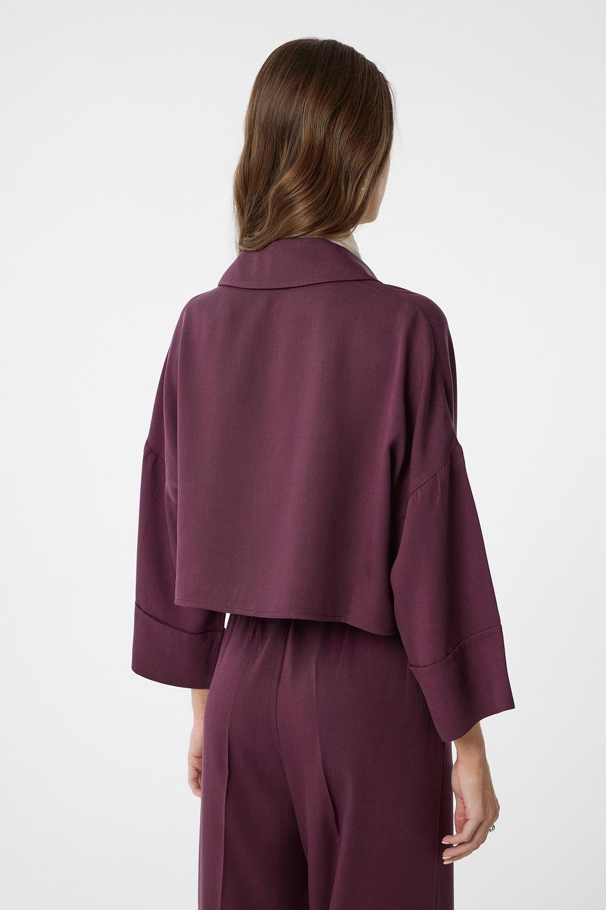 Antioch-Bordo Crop Kadın Gömlek-Gömlek-4-Milagron.com