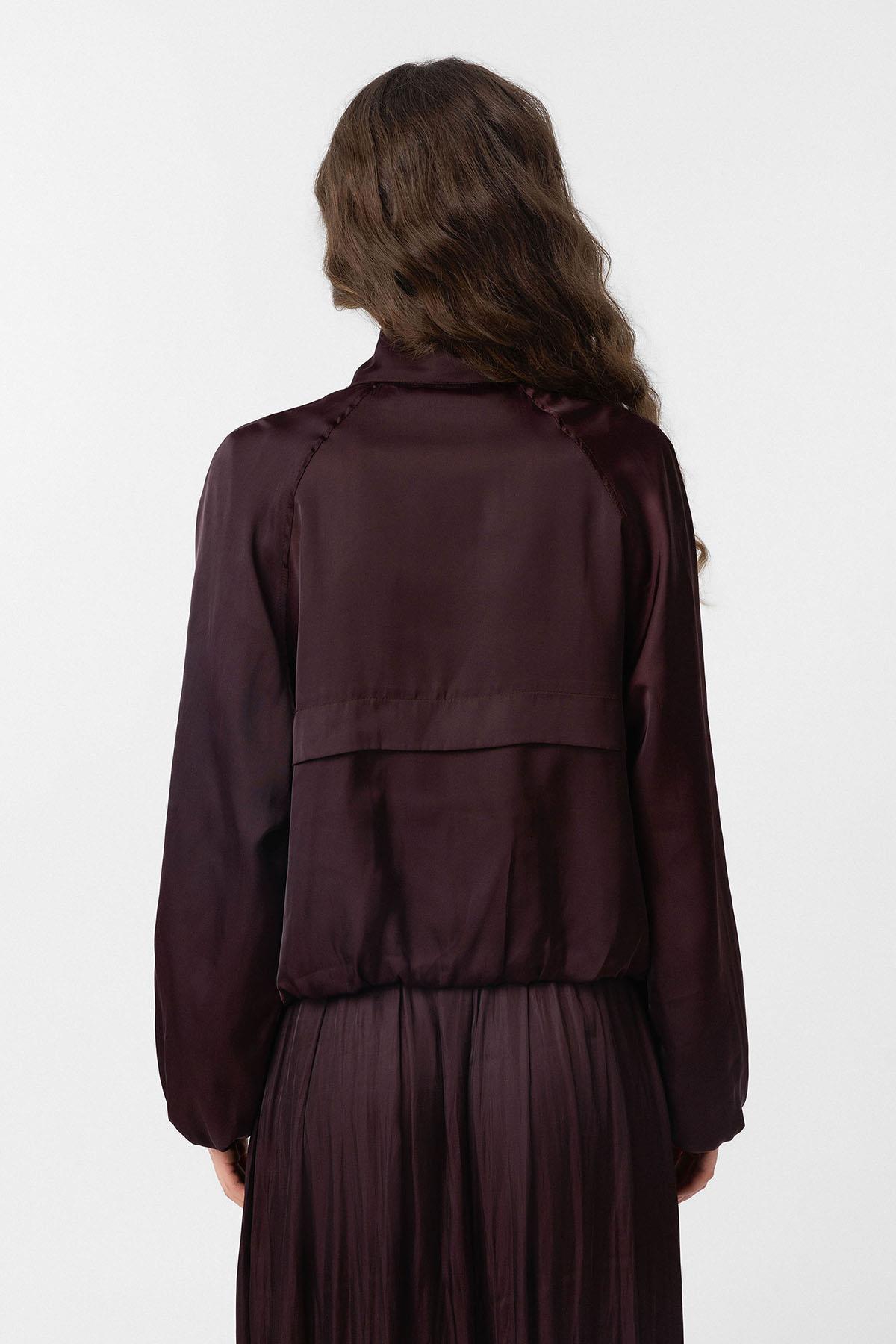 Antioch-Bordo Dik Yaka İnce Kadın Bomber Ceket-Ceket-4-Milagron.com