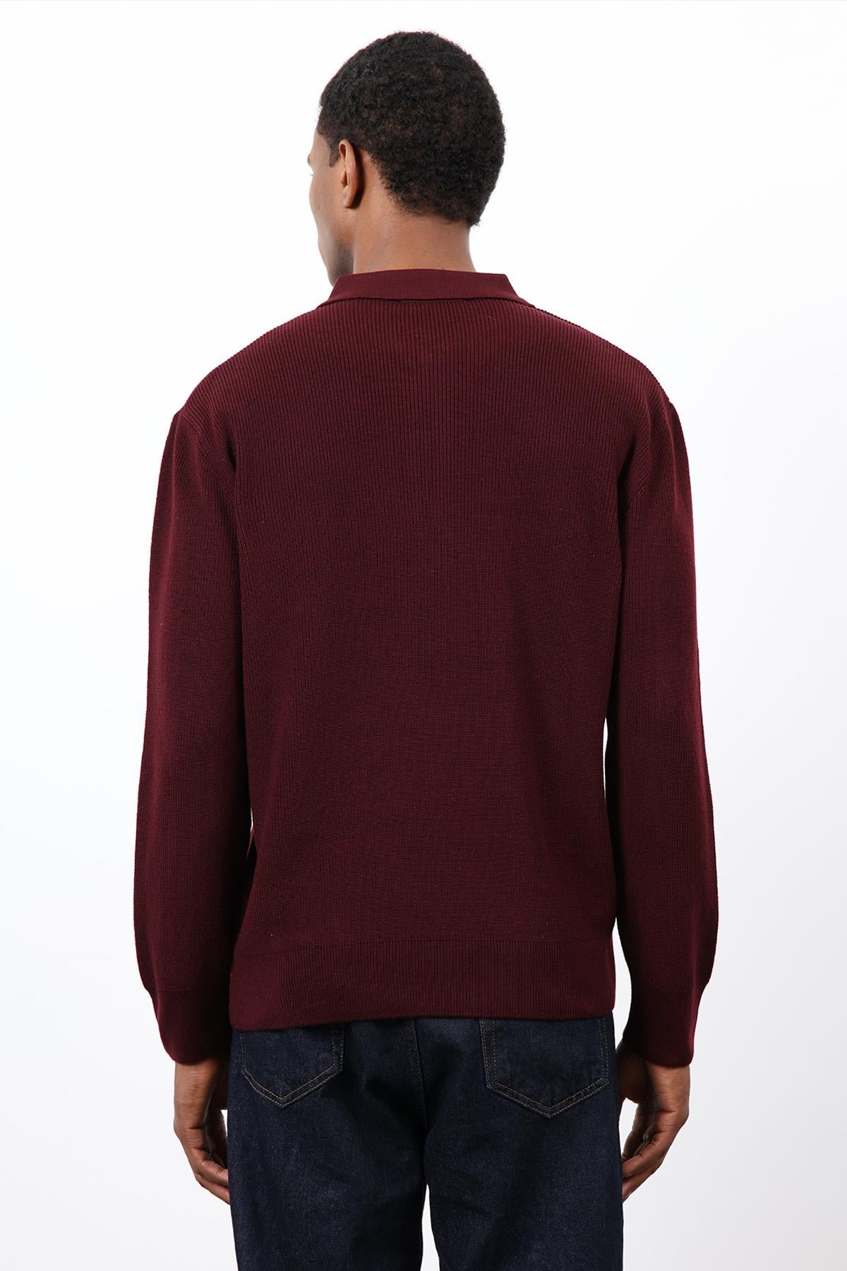 Antioch-Bordo Fermuarlı Erkek Triko Kazak-Kazak-5-Milagron.com