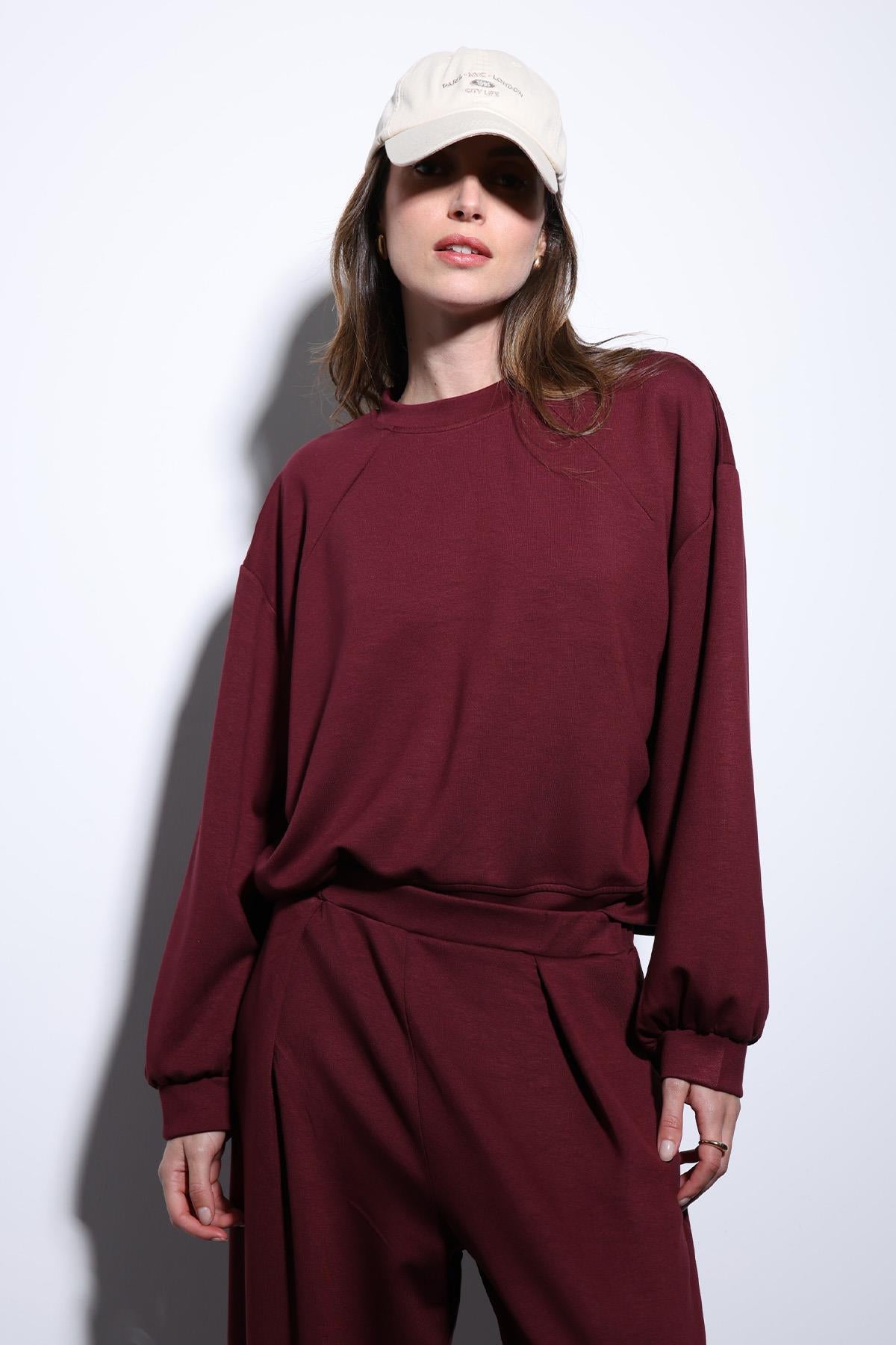 Antioch-Bordo Geniş Paça Relaxed Kadın Takım-Takım-3-Milagron.com